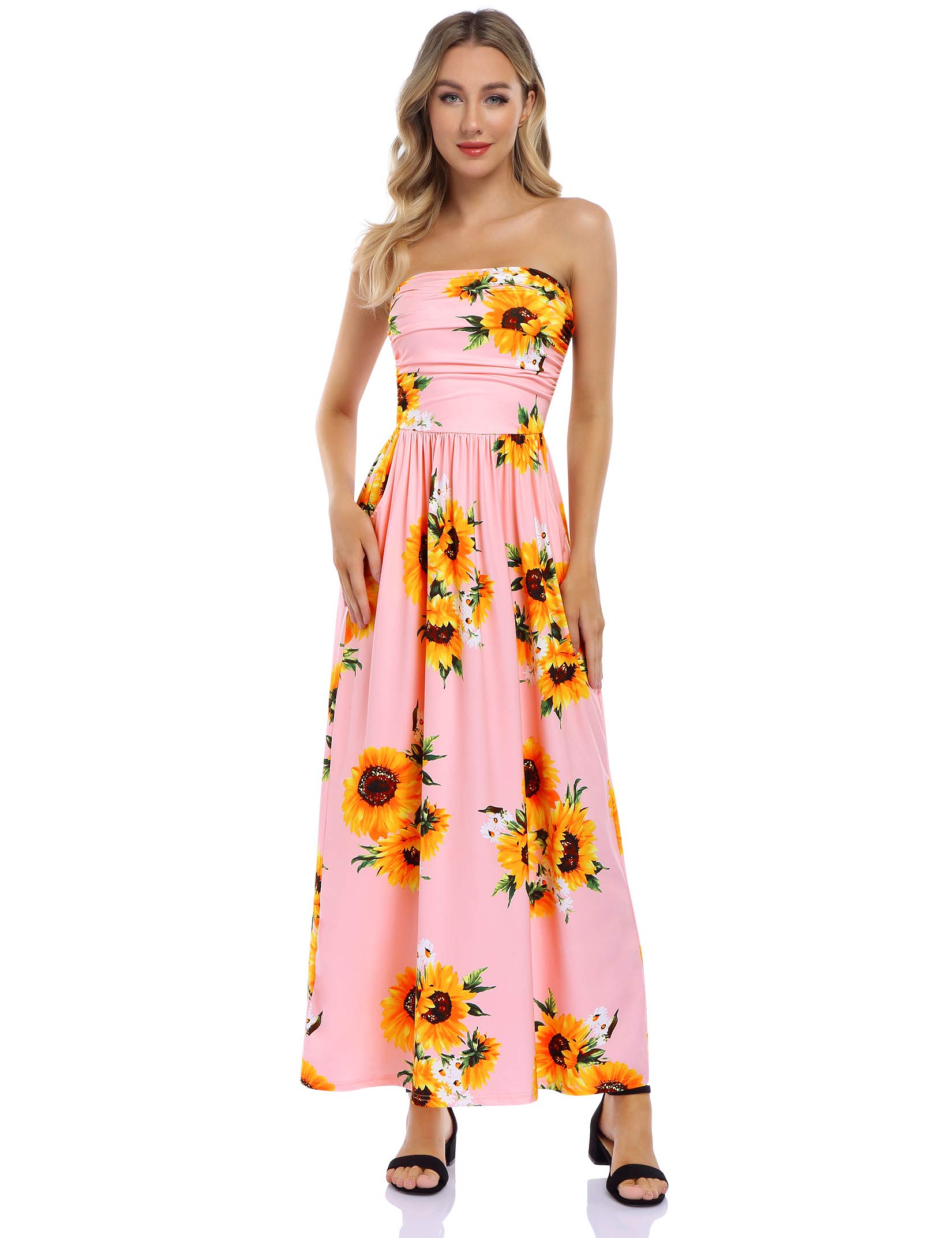 Leadingstar Women's Floral Maxi Dress - Casual Summer Beach Party Dress with Pockets, Lightweight & Flowy for Vacations, Weddings, and Outdoor Events