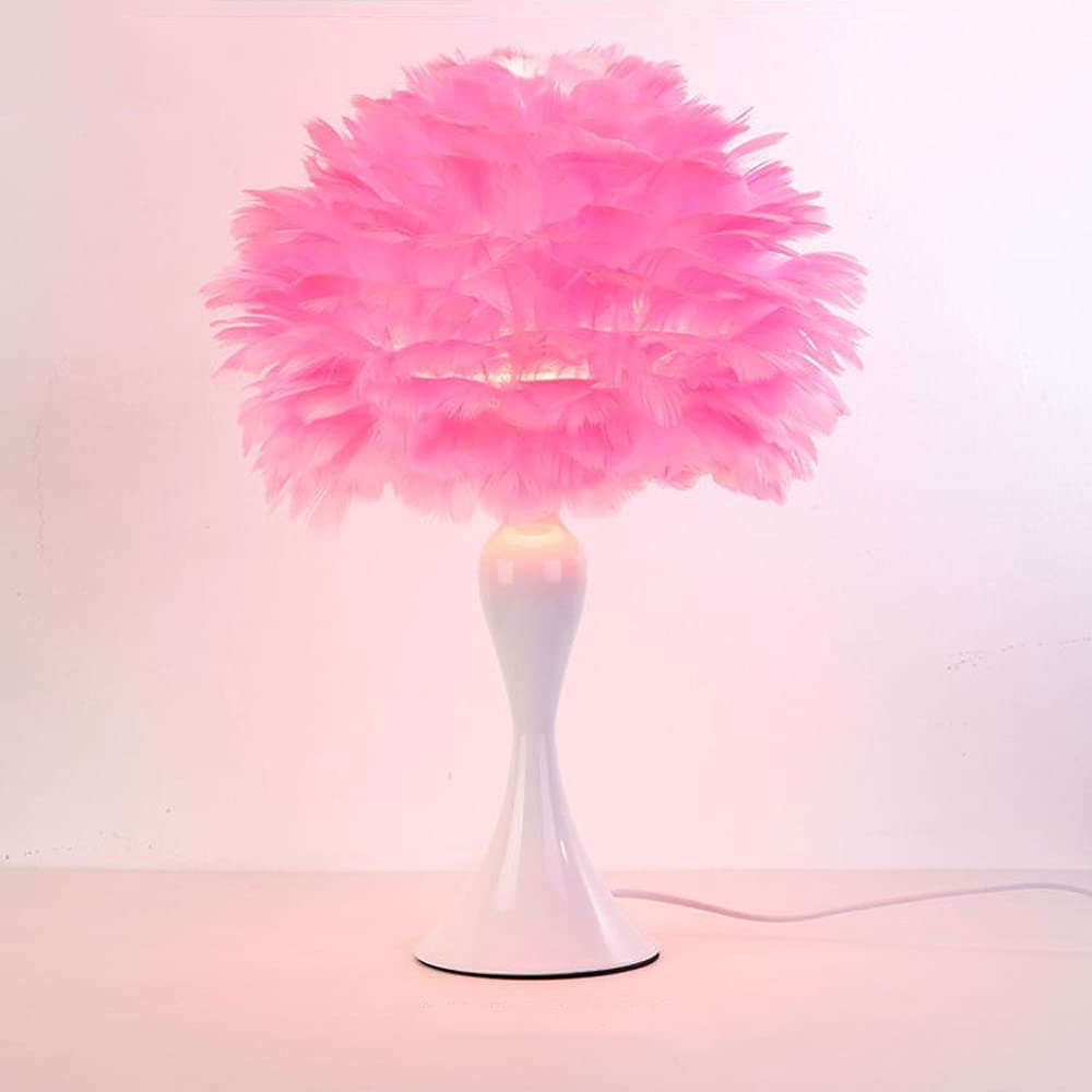 Nordic Feather Table Lamp - Victorian Style Bedside & Desk Light, Modern Luxury Floor Lamp for Living Room, Bedroom, Office - Pink Iron Lighting for Home Decor & Ambiance