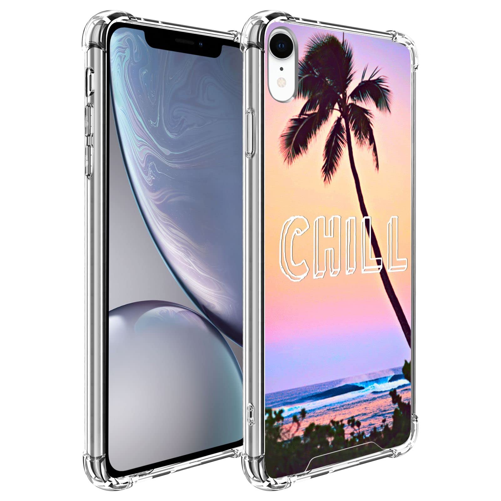 Rugged Shockproof Clear Bumper Phone Case for iPhone XR (2018) 6.1 Inch - Durable Protection with Chill Palm Tree Design | Perfect for Outdoor Activities, Travel & Everyday Use