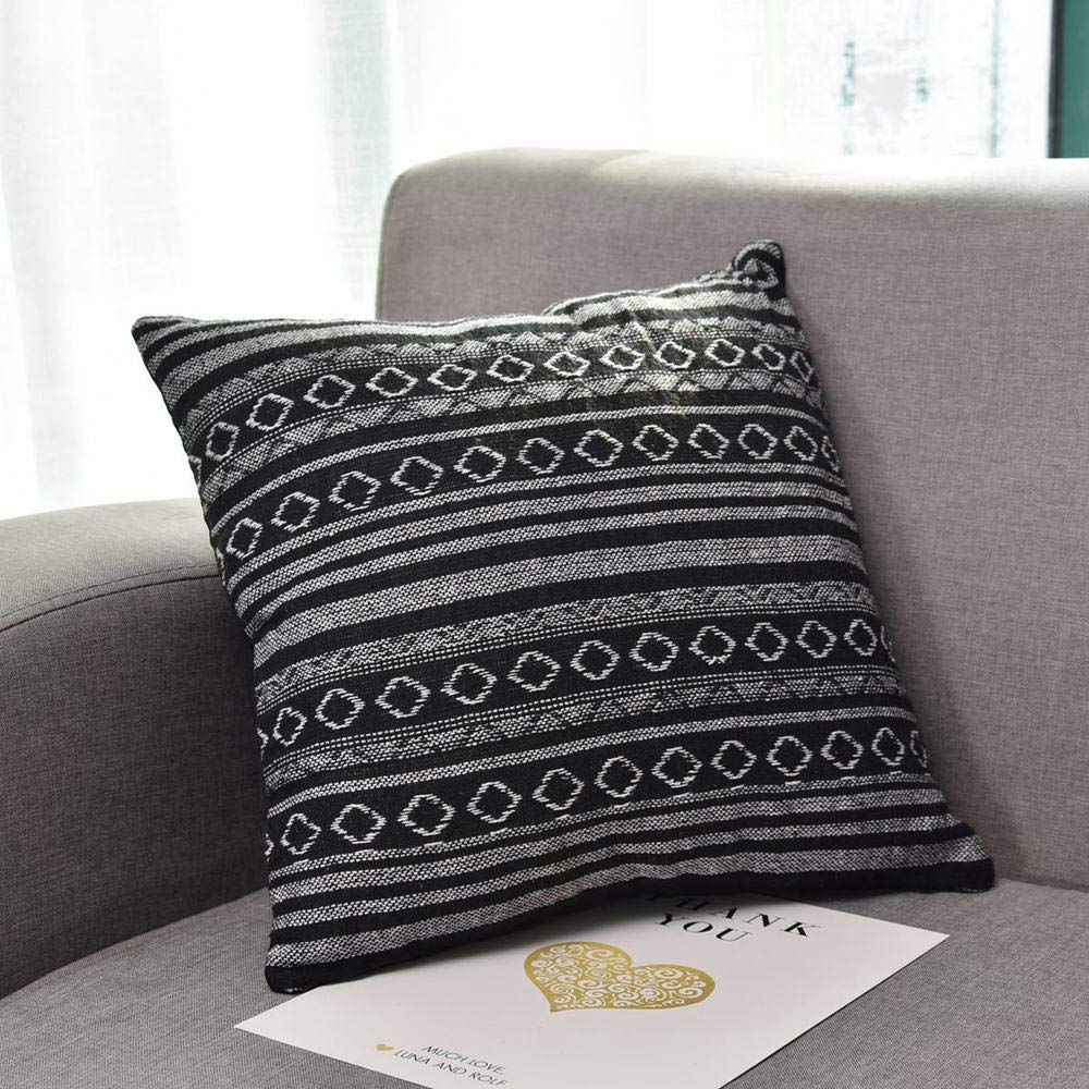 Freeas Set of 4 Bohemian Retro Stripe Decorative Throw Pillow Covers - Cotton Linen Blend Couch Sofa Bed Pillowcases for Living Room, Bedroom & Home Decor