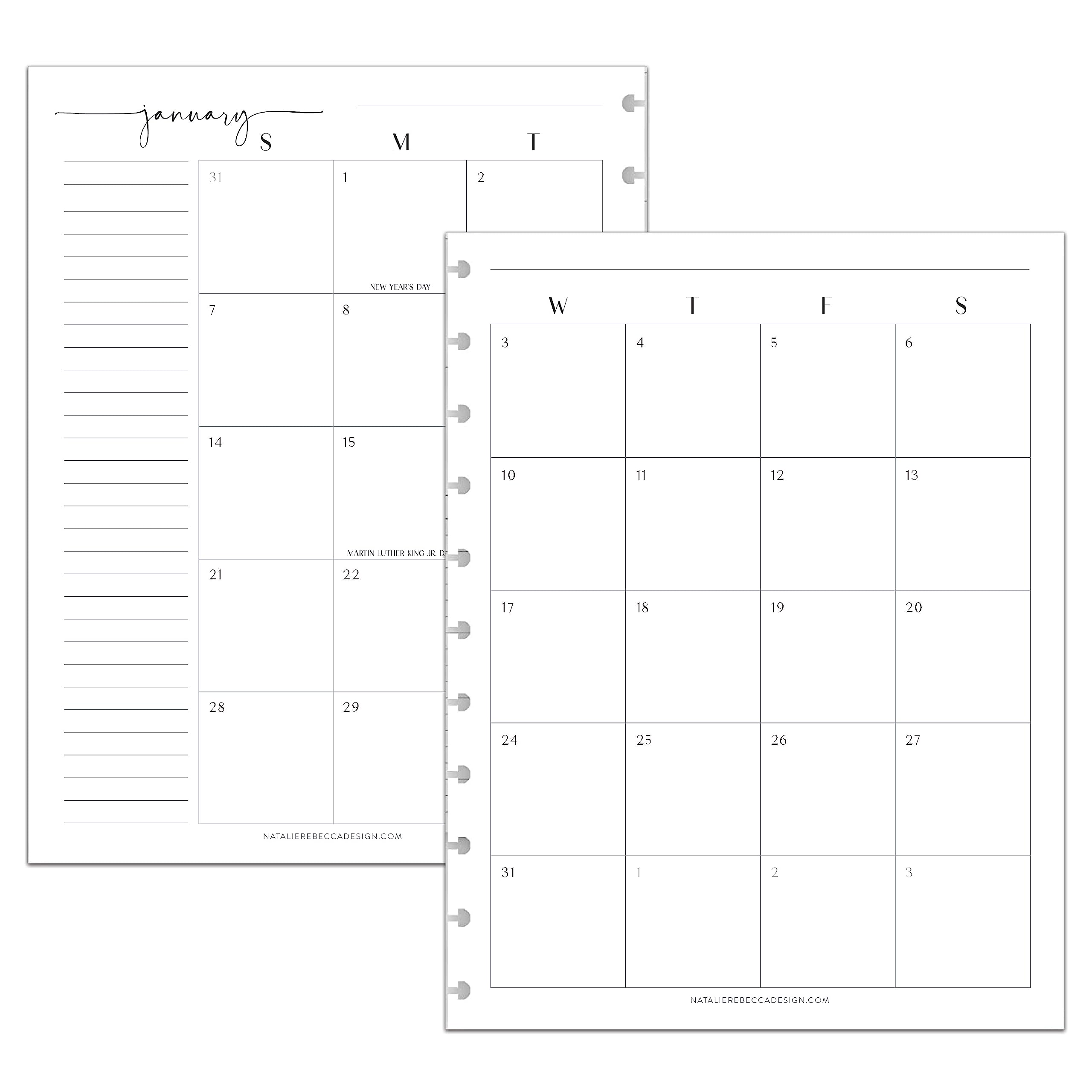 BetterNote 2025 Monthly Calendar Refill - Compatible with Disc Notebooks, Happy Planner, Levenger Circa, Arc Staples, TUL Office Depot & InkWell Press (Modern Style, 11-Disc, 8.5