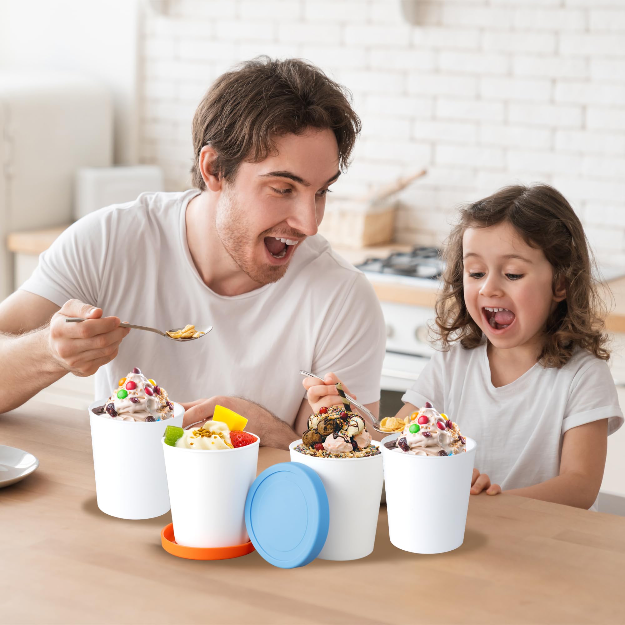 Reusable 4-Pack 1 Quart Ice Cream Storage Containers with Silicone Lids - Leak-Proof Freezer Containers for Homemade Ice Cream, Gelato, Sorbet | Perfect for Parties, Picnics & Bulk Ice Cream Storage