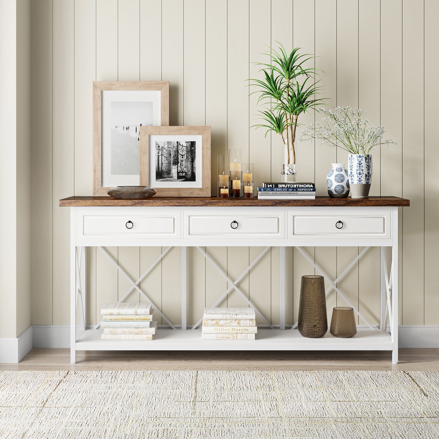 3 Drawer Console Table with Storage Shelf - 70.8