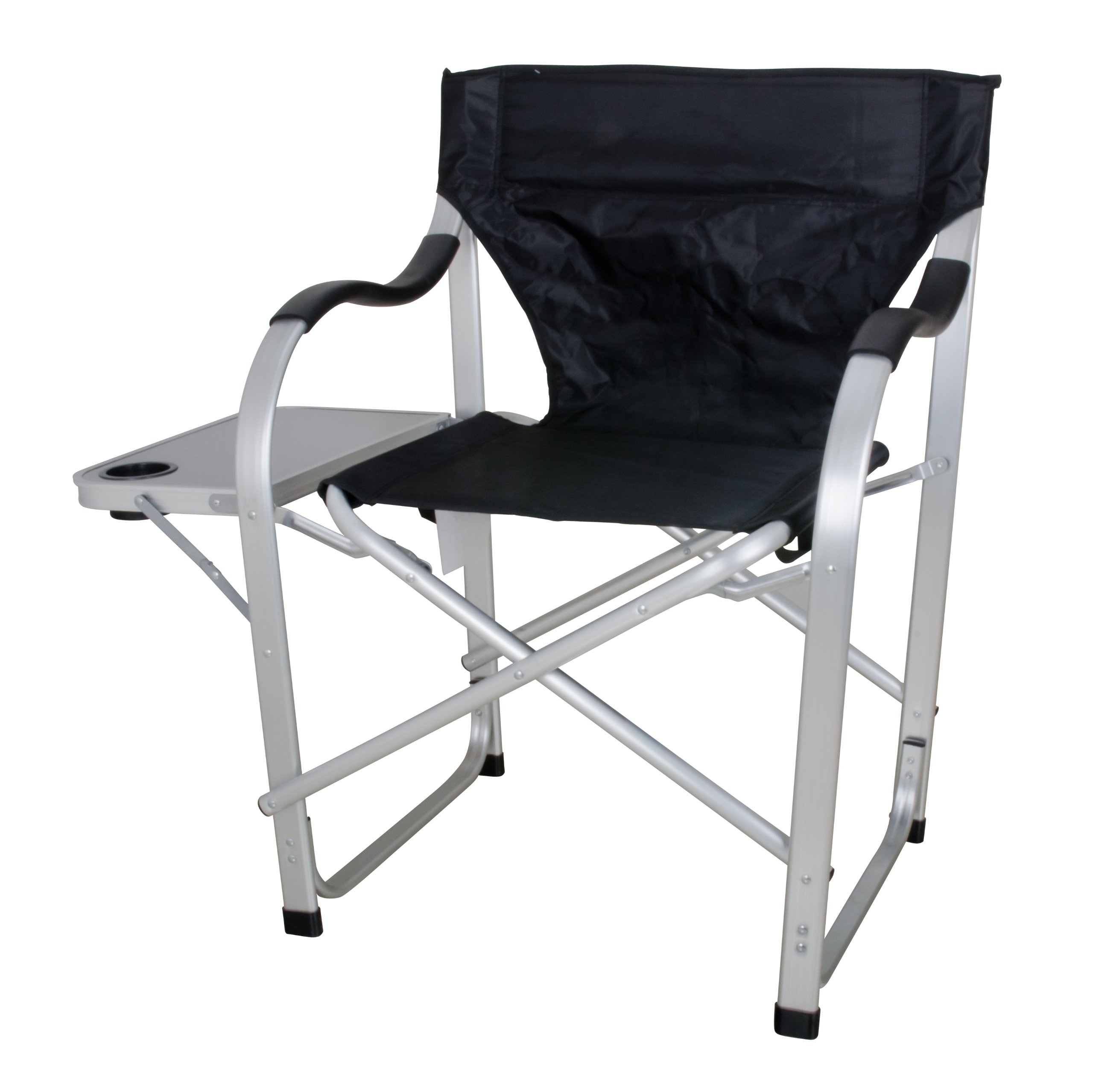 SL1214 Heavy Duty Folding Camping Director Chair with Side Table - Sturdy Outdoor Lounge Chair for Backyard, Beach, Fishing & Tailgating | Black