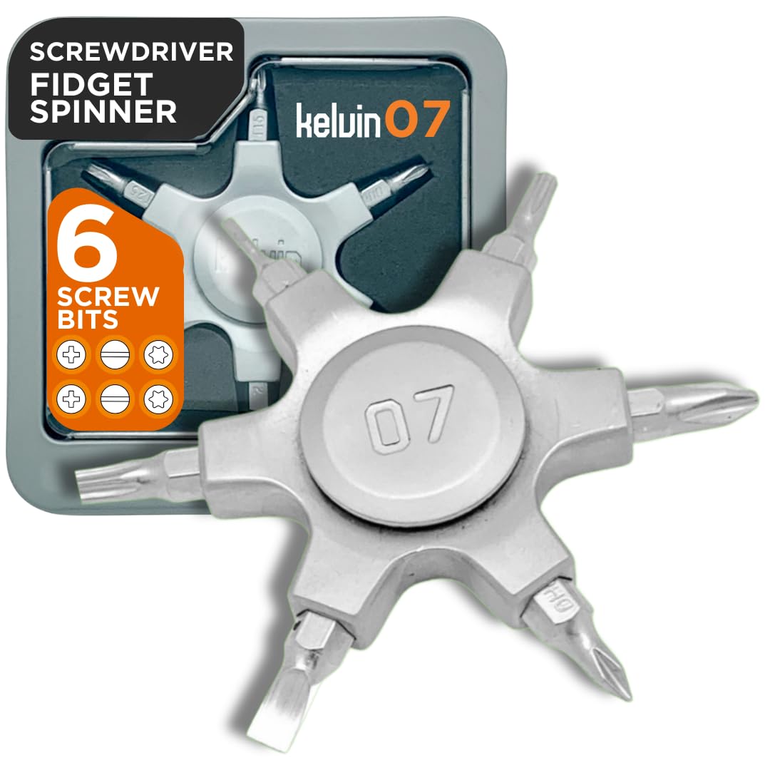 Kelvin Tools Kelvin 07 Fidget Spinner Multitool - Pocket Spinner with 6 Chromoly Steel Bits (2 Flat, 2 Phillips, 2 Torx) | Compact Screwdriver for Adults | Perfect for Office, Home Repair, Camping & EDC Gear