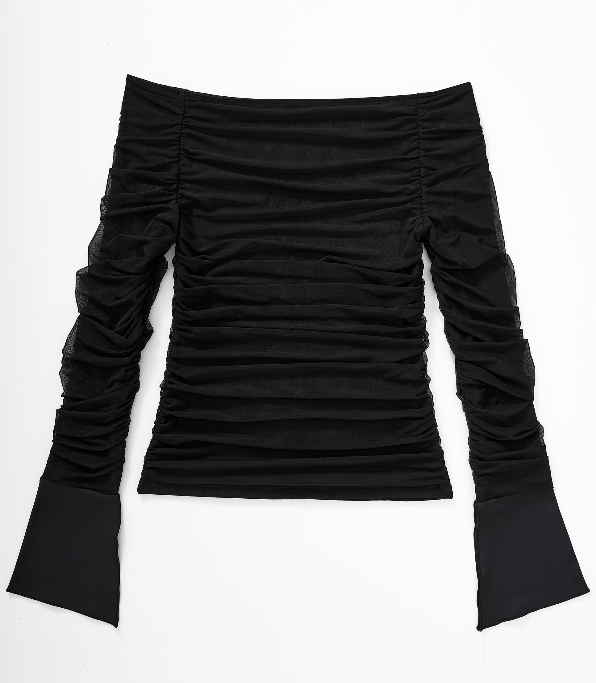 OMKAGI Women's Long Sleeve Off Shoulder Boat Neck Crop Top - Y2K Fashion Fitted T-Shirt for Going Out, Party, and Casual Wear