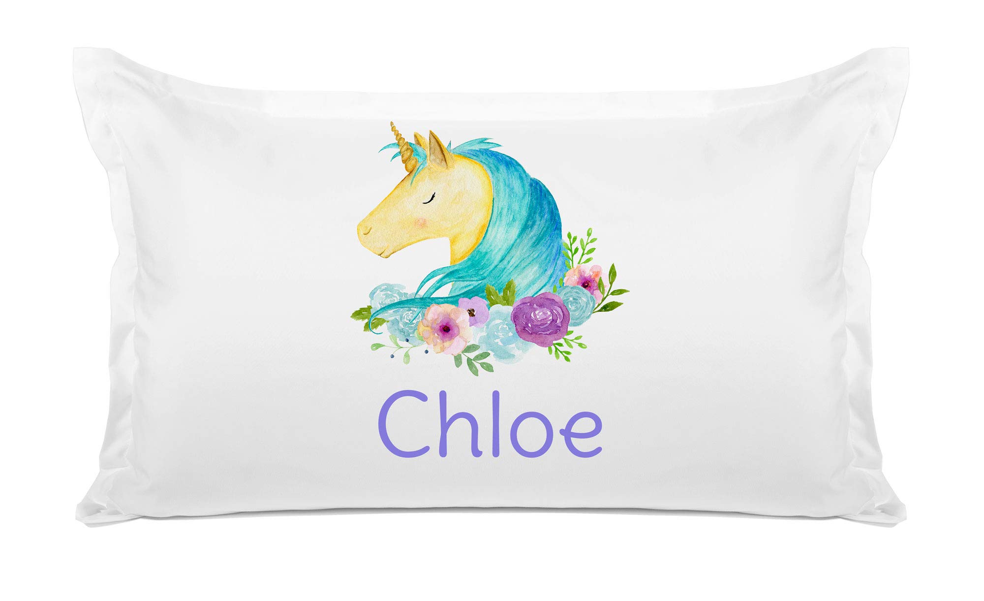 Personalized Kids Unicorn Pillowcase - Custom Name Blue & White Hypoallergenic Pillow Cover - Breathable Anti-Wrinkle Fabric - 20x30 Standard Queen Size - Perfect for Bedroom Decor, Birthday Gifts & Sleepovers