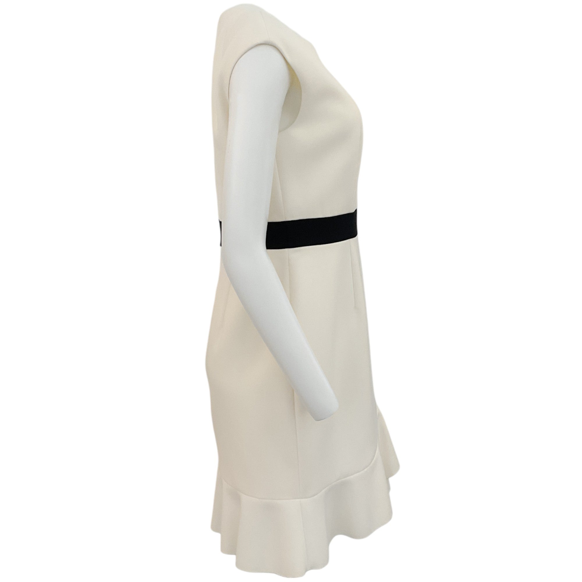 Paule Ka Ivory Cap Sleeve Dress with Black Waistband - Elegant Women's Summer Dress for Weddings, Parties & Special Occasions