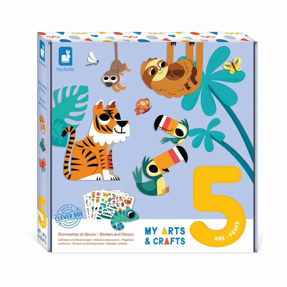 Janod Kids Craft Kit for Ages 5+ - 200+ Stickers, Decorative Elements & Creative Supplies | Fun DIY Art Projects for Children's Birthday Parties & Classroom Activities