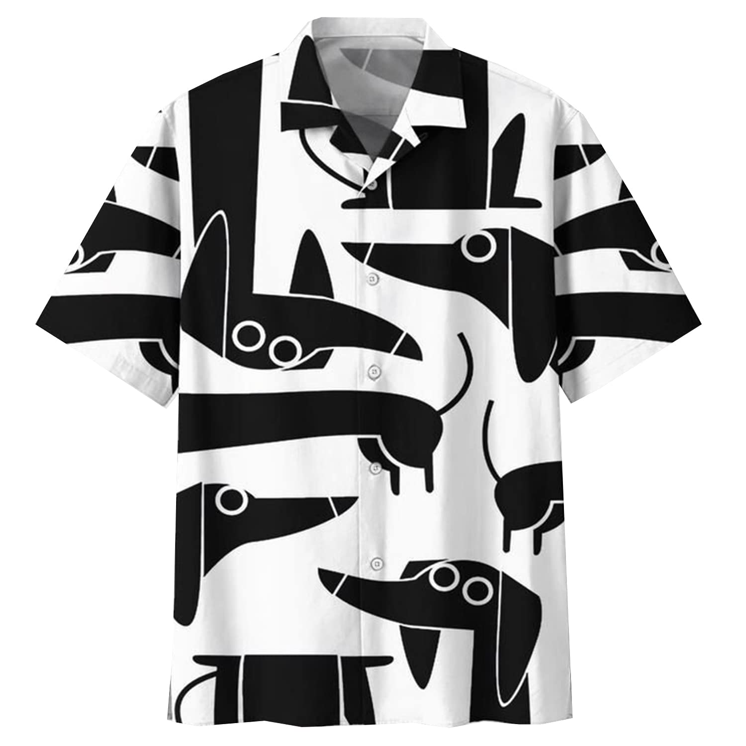 Hawaiian Shirts for Men - Dog Breed Print Tiki Aloha Button Down Short Sleeve Shirt | Casual Summer Beach Wear & Tropical Vacation Outfit