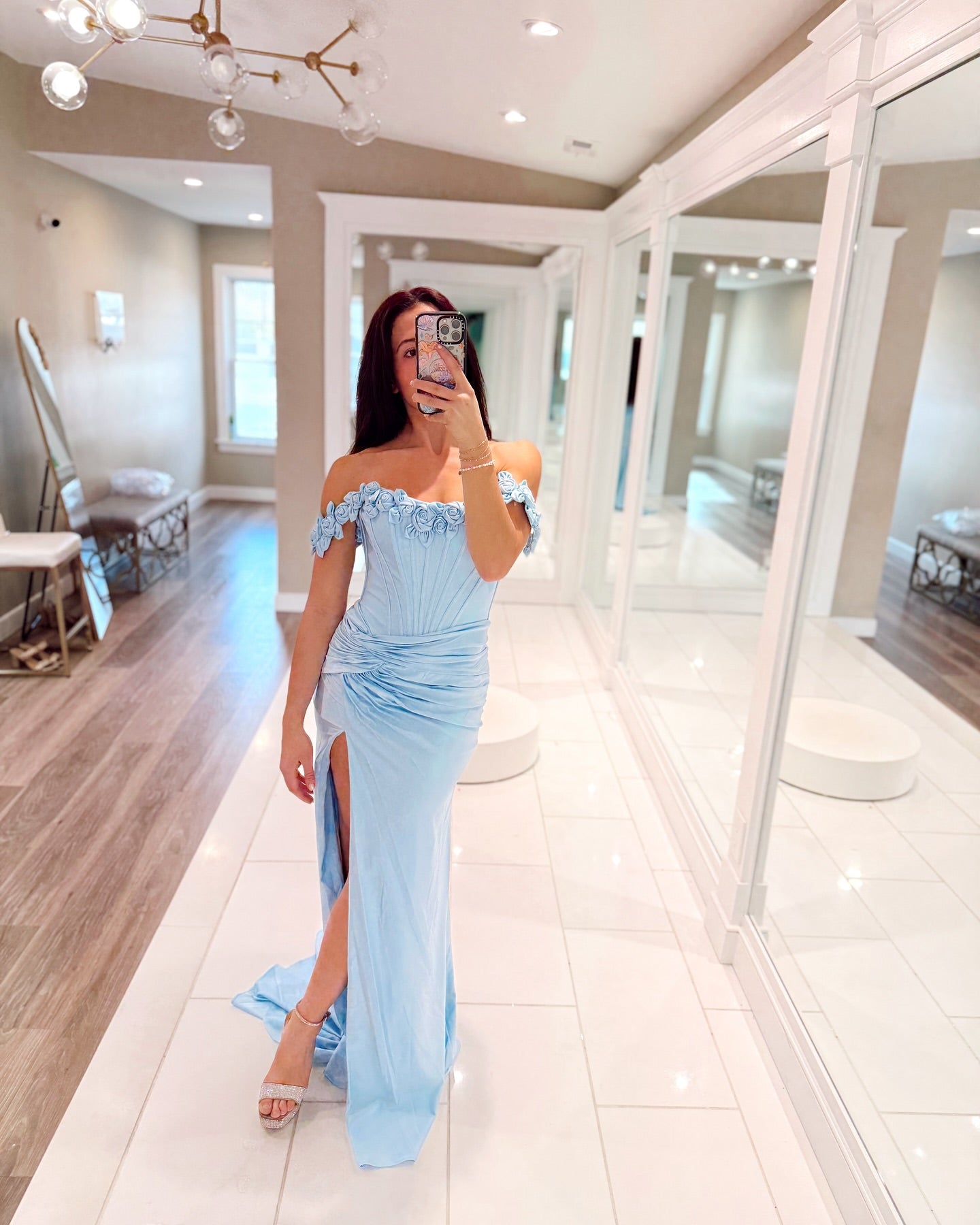 Elegant Off-the-Shoulder Blue Mermaid Prom Dress with High Slit - Formal Evening Gown J6896 for Homecoming, Wedding, and Special Occasions