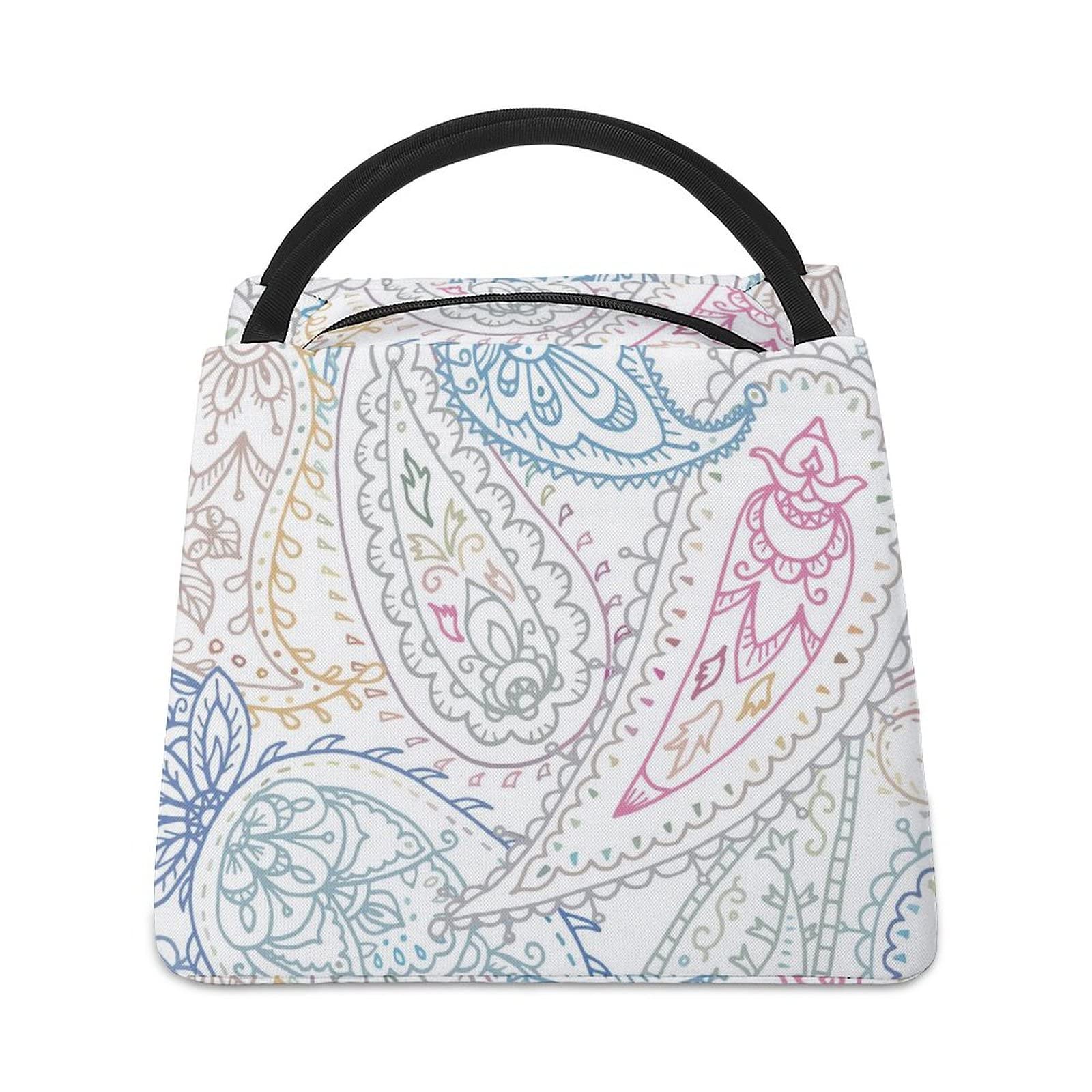 Insulated Thermal Lunch Tote Bag for Women - Printed Mandala Floral Design with Aluminum Lining, Leakproof Work Meal Bag - Perfect for Office, School & Picnics