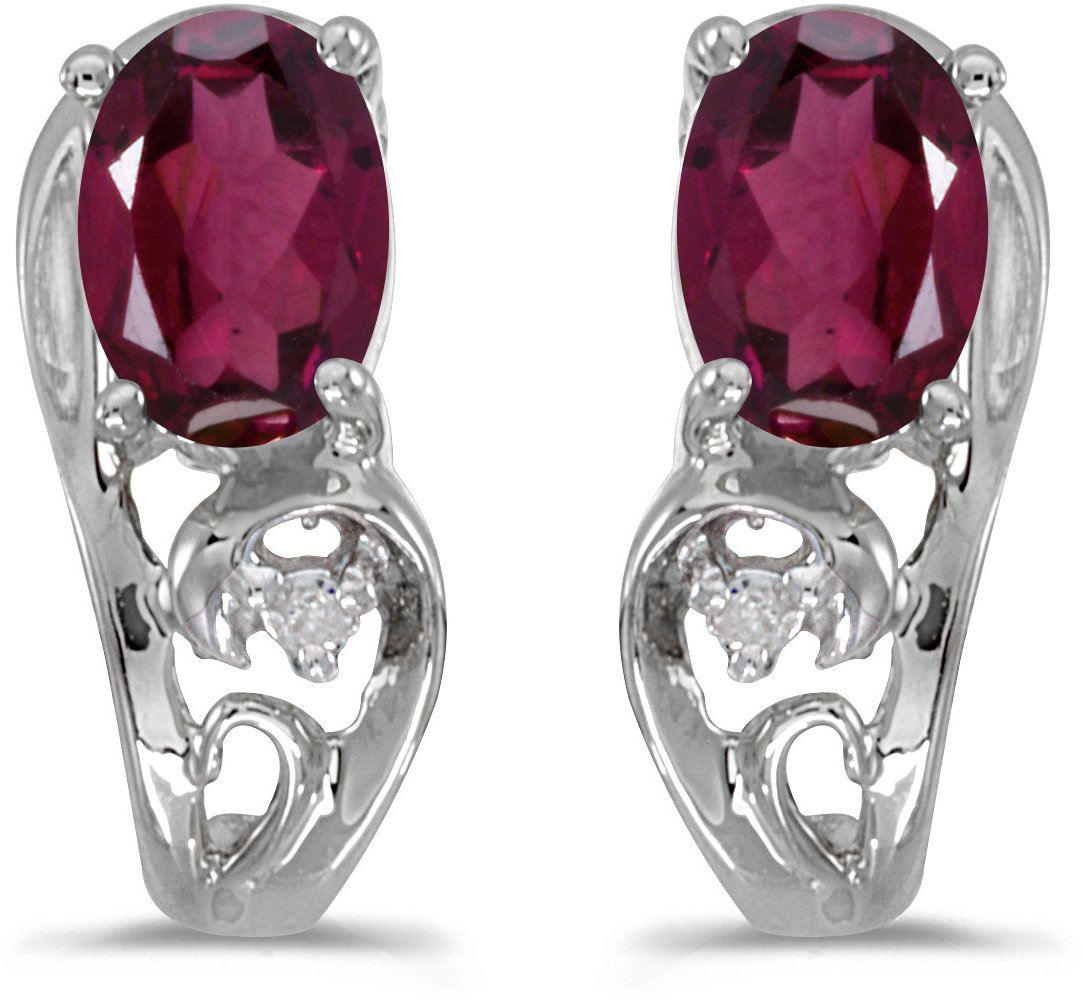 14K White Gold Oval Rhodolite Garnet and Diamond Earrings for Women - Elegant Dangle Earrings for Wedding, Party & Special Occasions