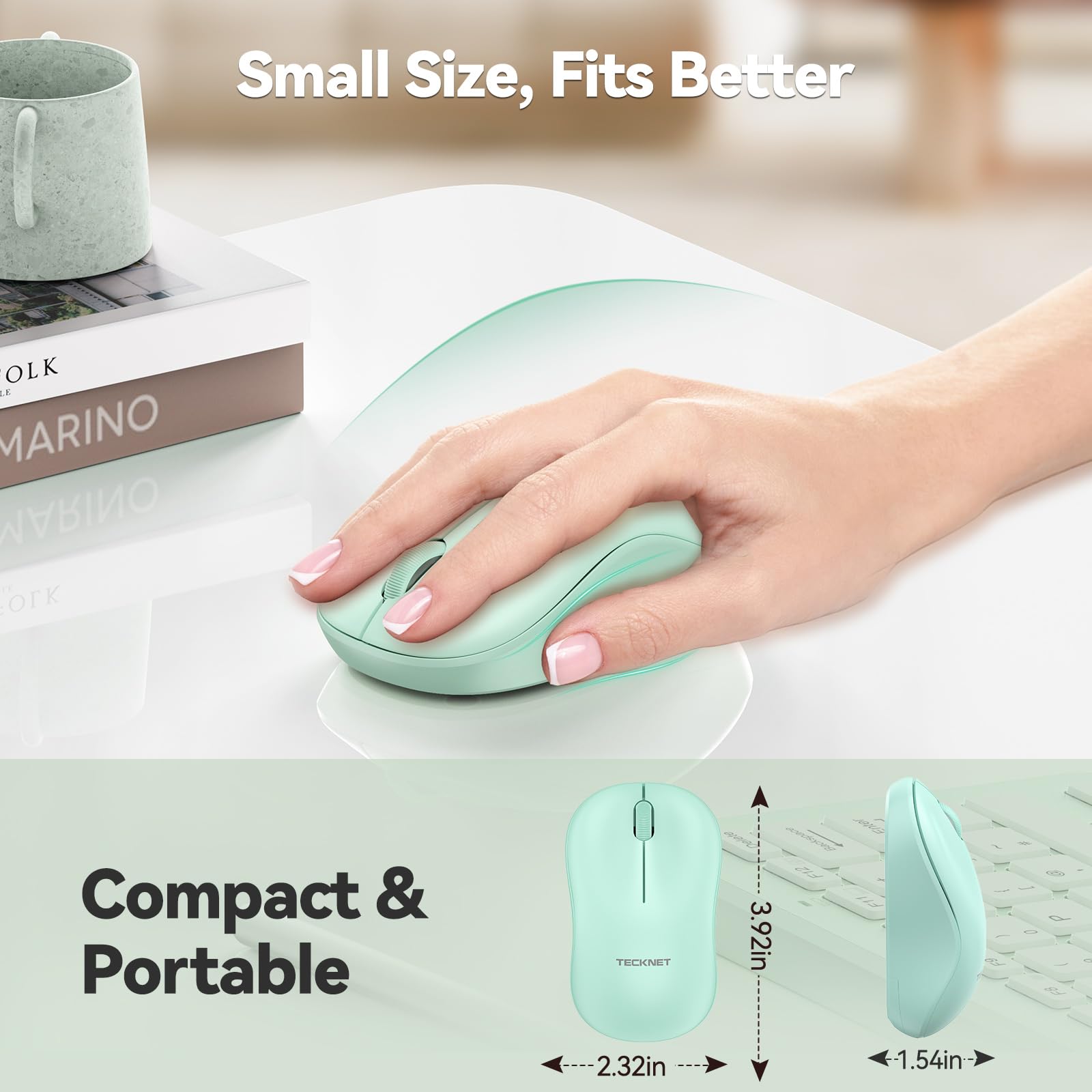 TECKNET Wireless Mouse for Laptop & PC - 2.4G Ergonomic Portable Mouse with Plug & Play, Compact Design for Mac, Windows - Perfect for Office, Travel & Home Use (Green)