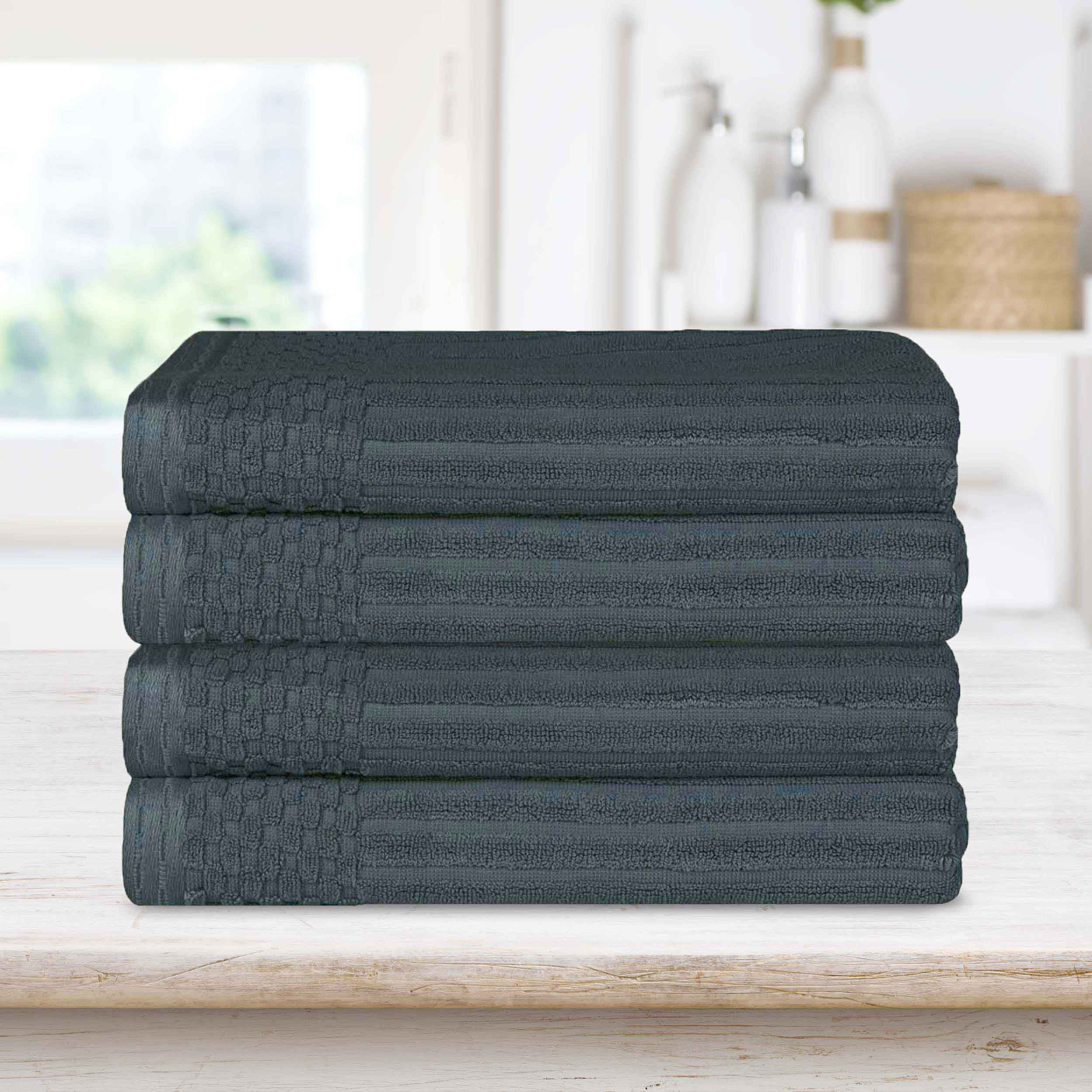 Premium Soho Ribbed Textured Cotton Bath Towels - Ultra Absorbent, Soft & Quick-Drying - Set of 4 (White) - Luxury Spa, Bathroom & Beach Essentials for Home & Travel