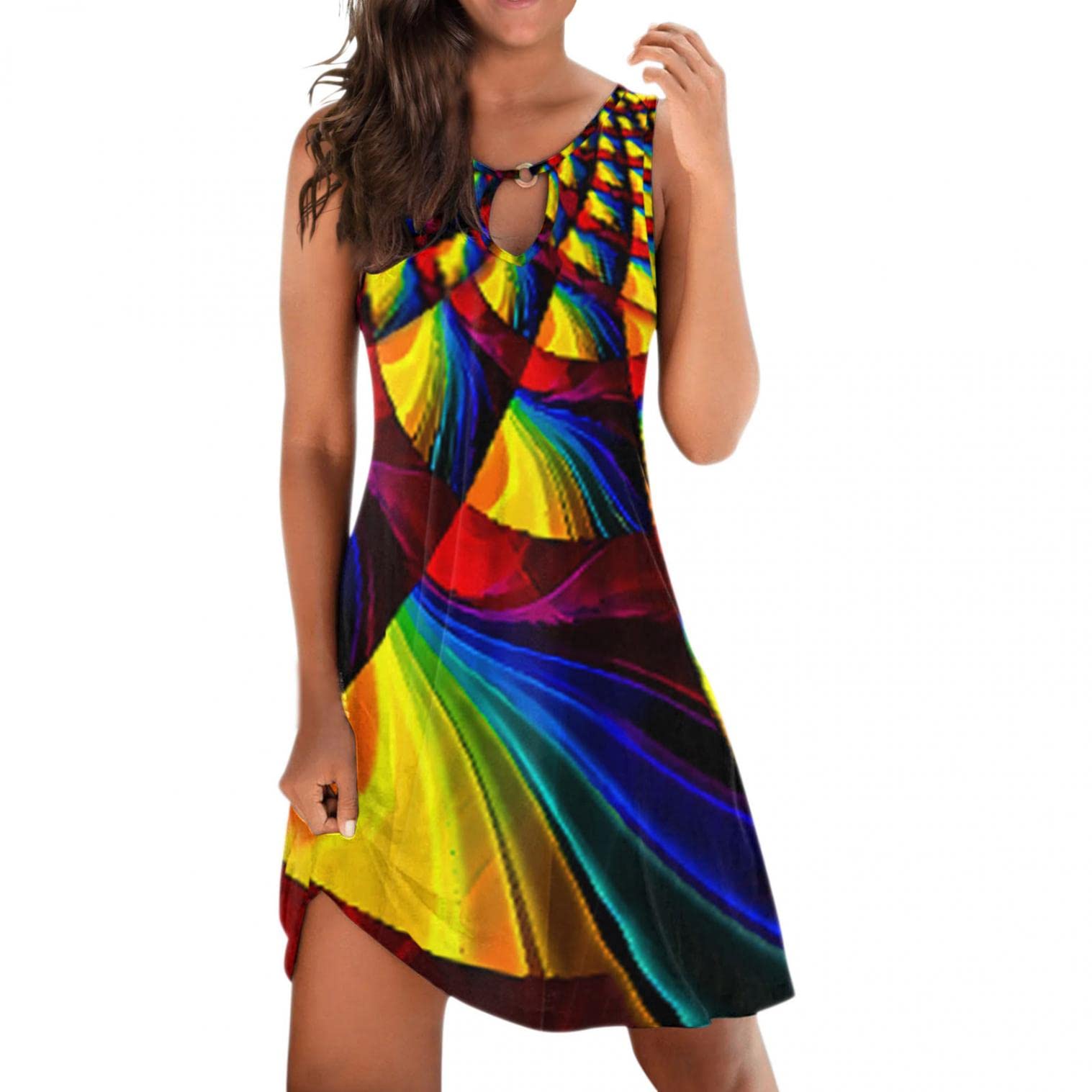 BAGELISE Women's Casual Knee-Length Striped Sleeveless Mini Dress - Sexy Summer Beach Dress for Vacation, Pool Party & Outdoor Date Night