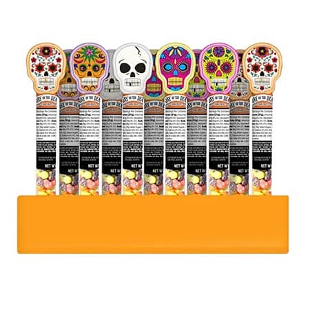 Halloween Day of the Dead Candy Skull Tubes - 24 Count Bulk Party Favors for Trick or Treat, Classroom Treats & Dia de los Muertos Celebrations