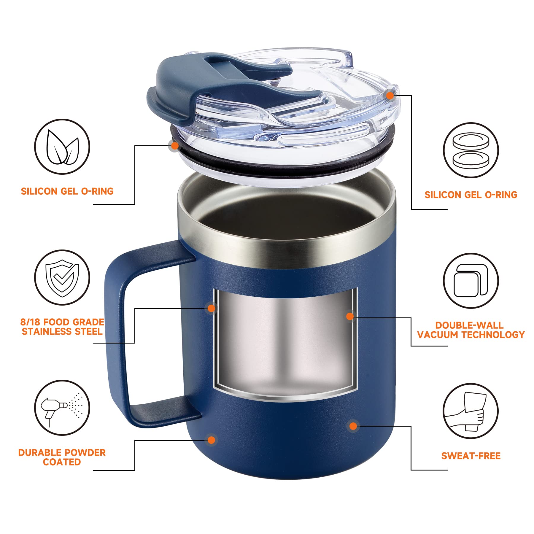 ALOUFEA 12oz Insulated Stainless Steel Travel Coffee Mug with Flip Lid & Handle - Double Wall Vacuum Thermos for Hot & Cold Drinks - Perfect for Office, Commuting, Camping & Outdoor Activities