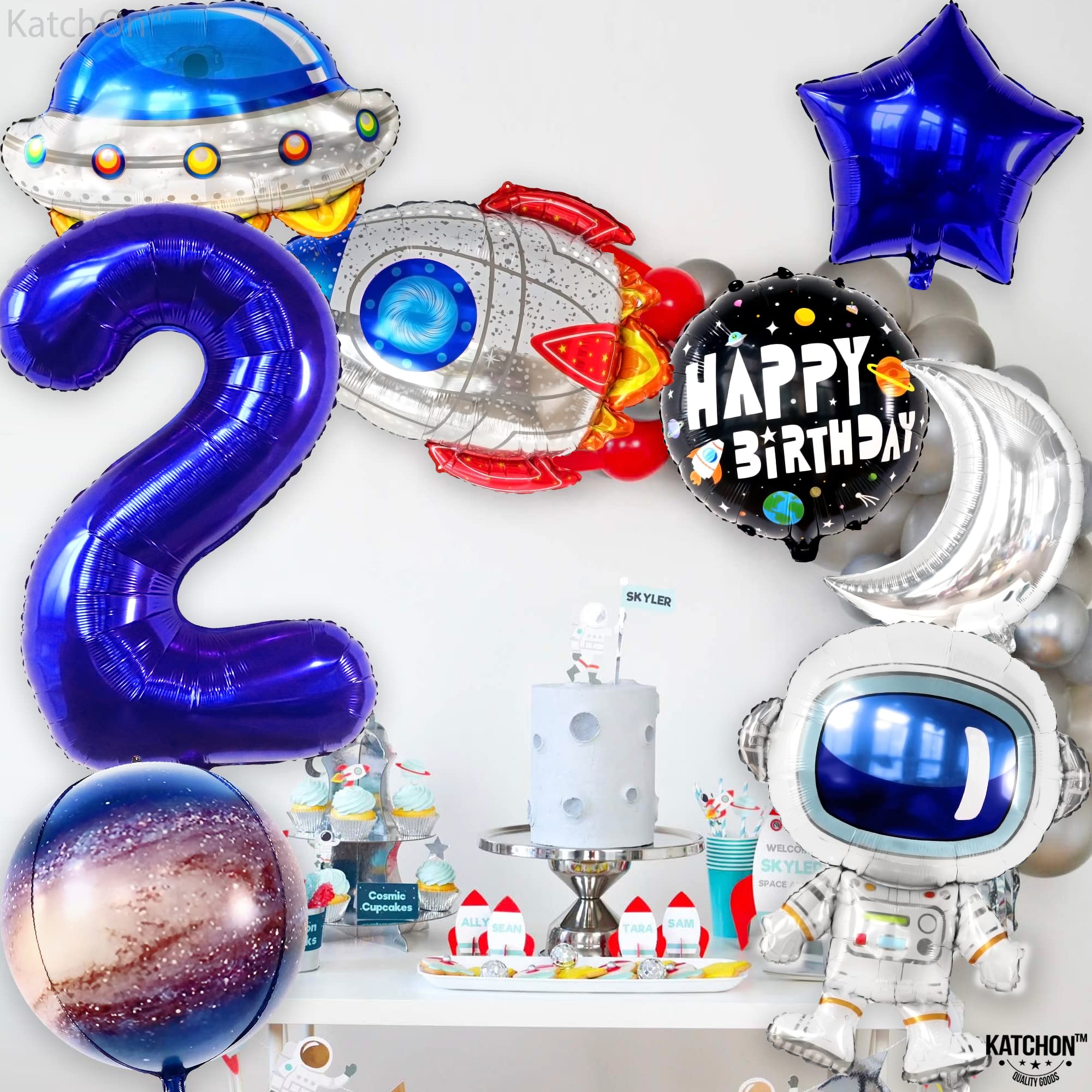 40 Inch Two The Moon Balloons - Large Galaxy Birthday Decorations for Boys | Outer Space Party Supplies | Perfect for Space Themed Birthday Parties, Baby Showers & Cosmic Celebrations