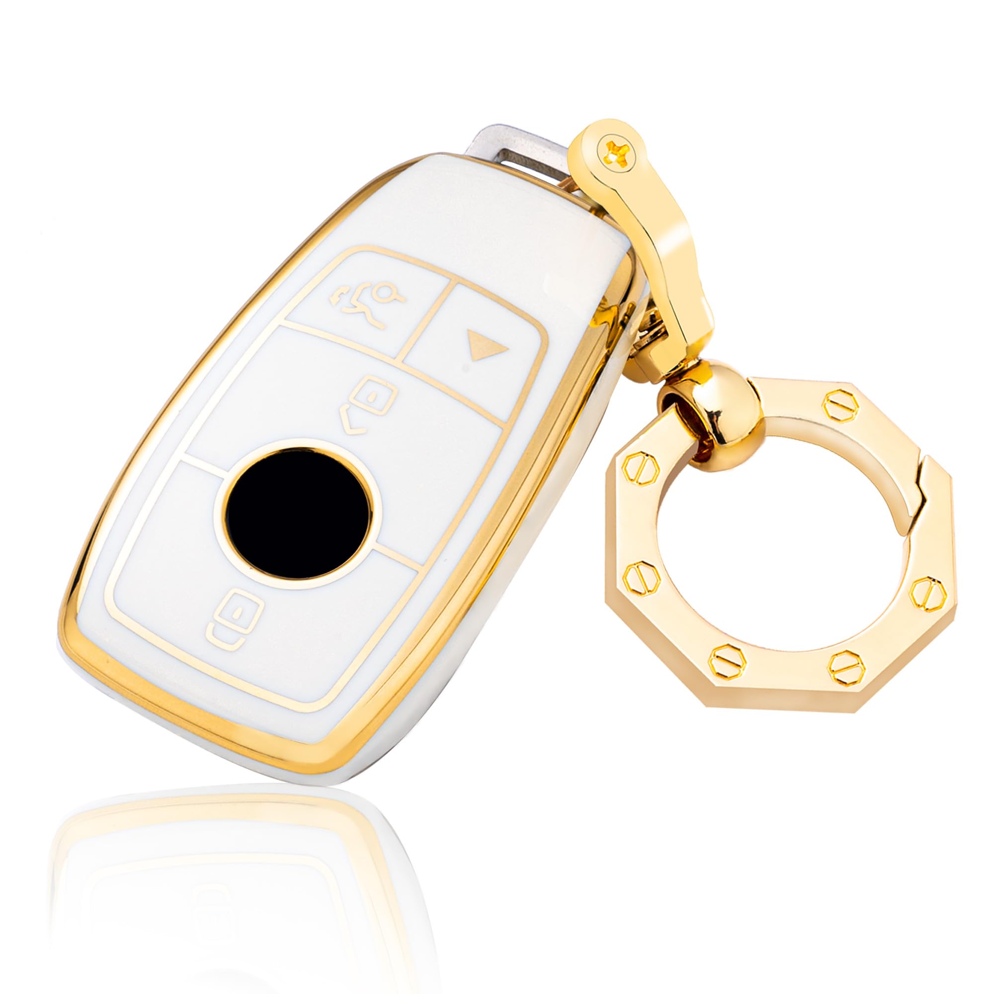 Premium YHC Key Fob Cover for Mercedes Benz - Protective Car Key Case Shell with Gold Keychain | Compatible with E Class, S Class, A Class, C Class, G Class Models | Perfect for Daily Use, Travel & Luxury Car Protection