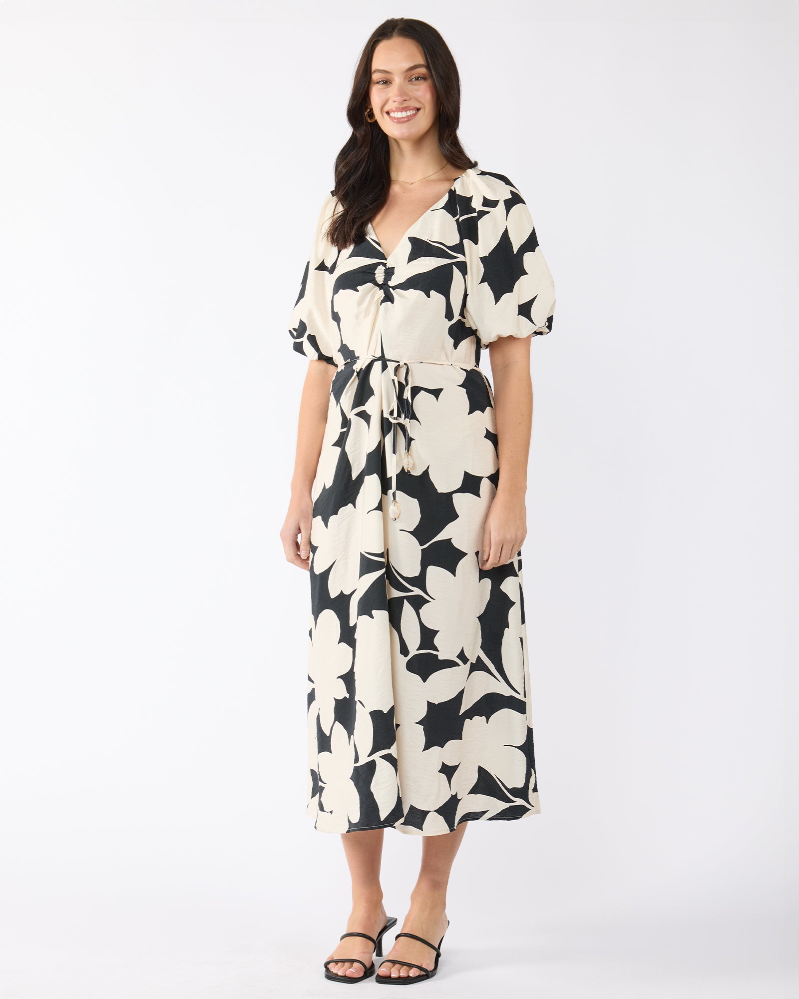 Luna Pearl Midi Dress for Women - Elegant Floral Print Summer Party Dress | Perfect for Weddings, Cocktail Parties & Date Nights