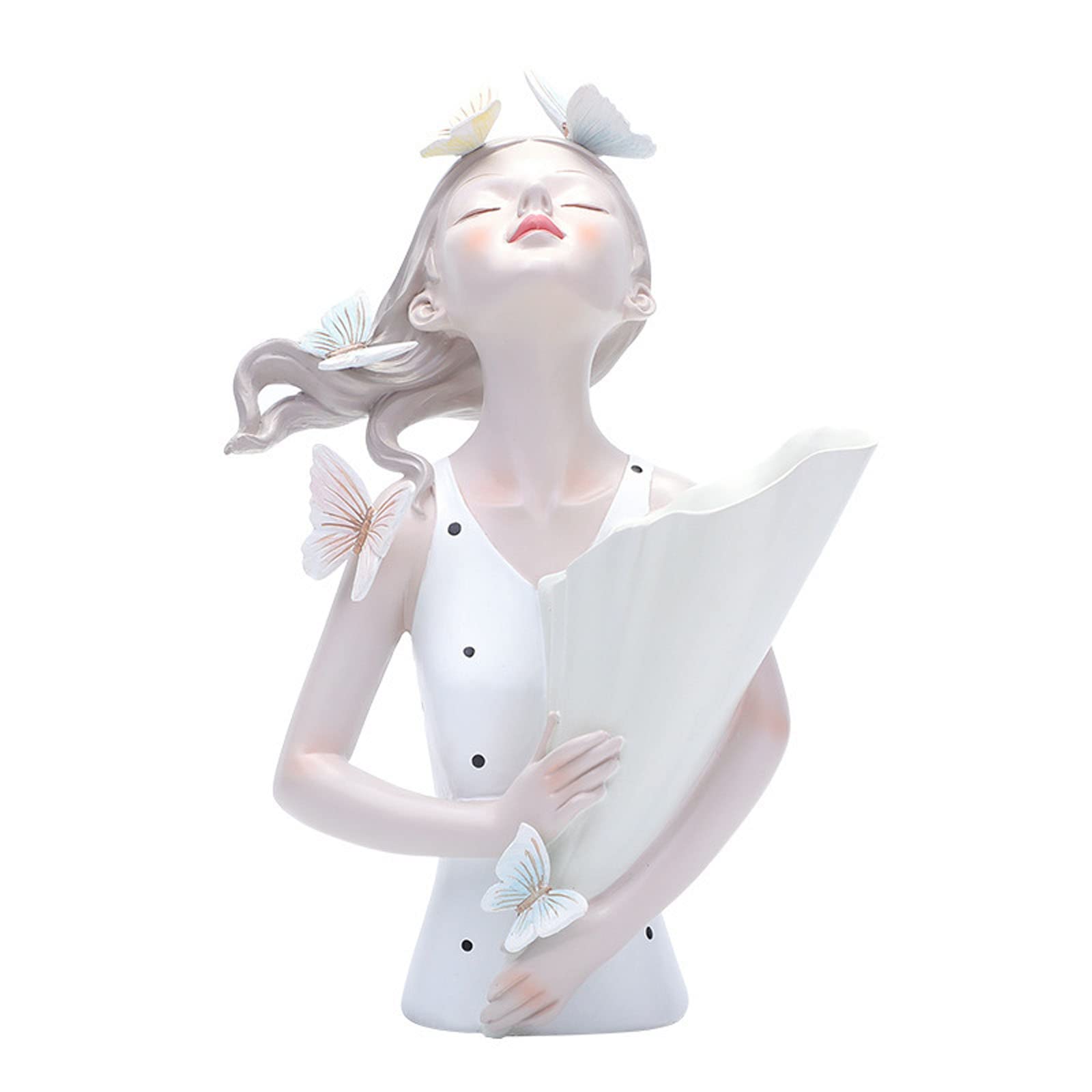 WANZPITS Butterfly Girl Statue Vase - Elegant Resin Sculpture with Flower Holder, Home & Office Decor for Desk, Table, Meeting Room & Entryway - White | Perfect for Wedding Centerpieces, Housewarming Gifts & Boho Chic Interior Design