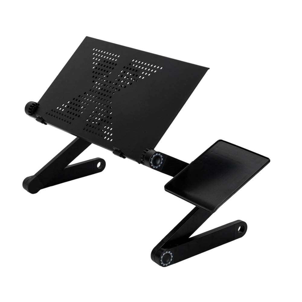 Portable Folding Computer Desk with Fan & Mouse Pad - Adjustable Laptop Table for Home Office, Small Space & Bedroom Use - Lightweight Workstation for Remote Work, Study & Gaming (Black)