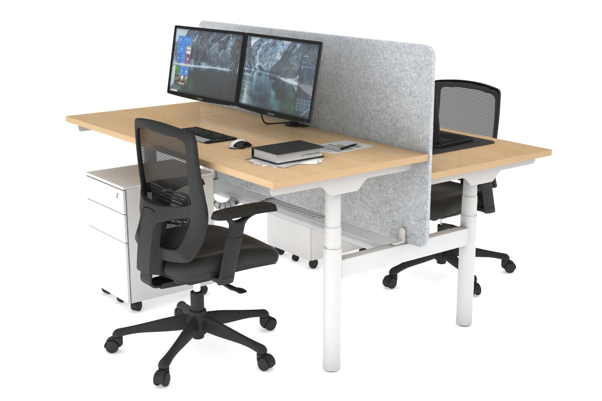 Flexi Premium Height Adjustable 2-Person H Bench Workstation - White Frame [1400L x 700W] for Office & Home Workspace | Ergonomic Standing Desk Solution