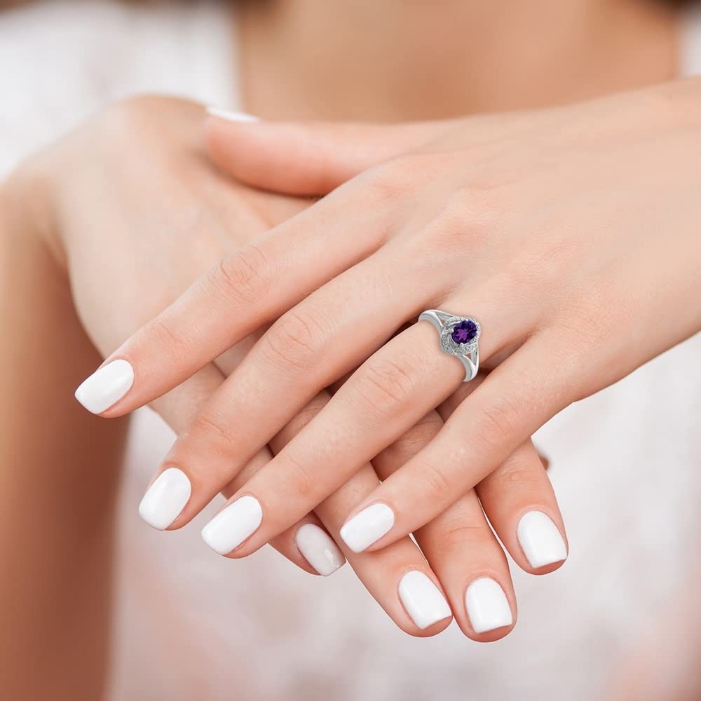 0.76ct Oval Cut Amethyst & Diamond Engagement Ring for Women - Vintage Inspired Wedding Band, Anniversary Gift, Valentine's Day Present - Perfect for Proposals, Bridal Jewelry & Special Occasions