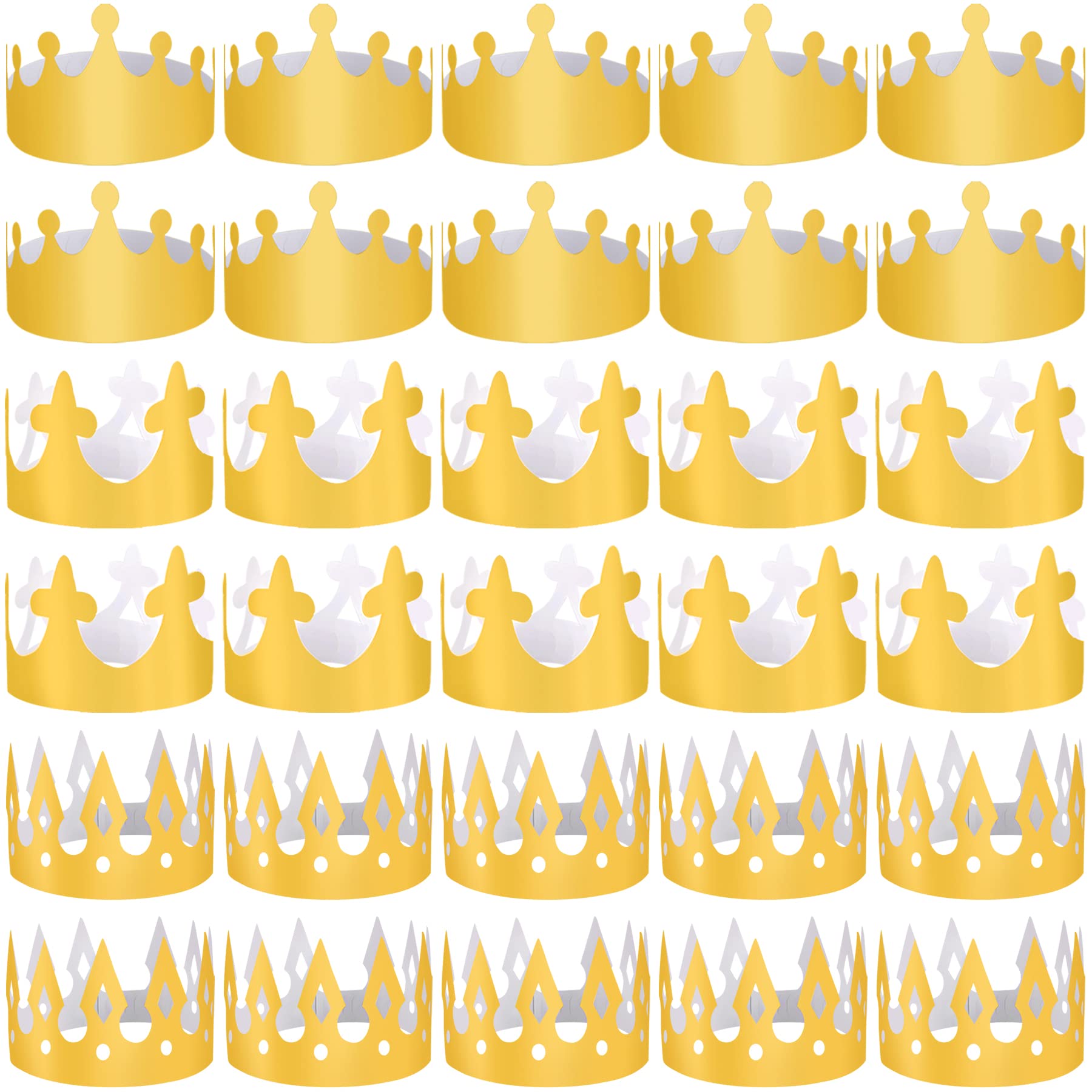 27-Piece Golden Paper Crown Set - Birthday Party Crowns for Kids & Adults - King & Queen Hats for Festive Celebrations, Bridal Showers & Costume Events