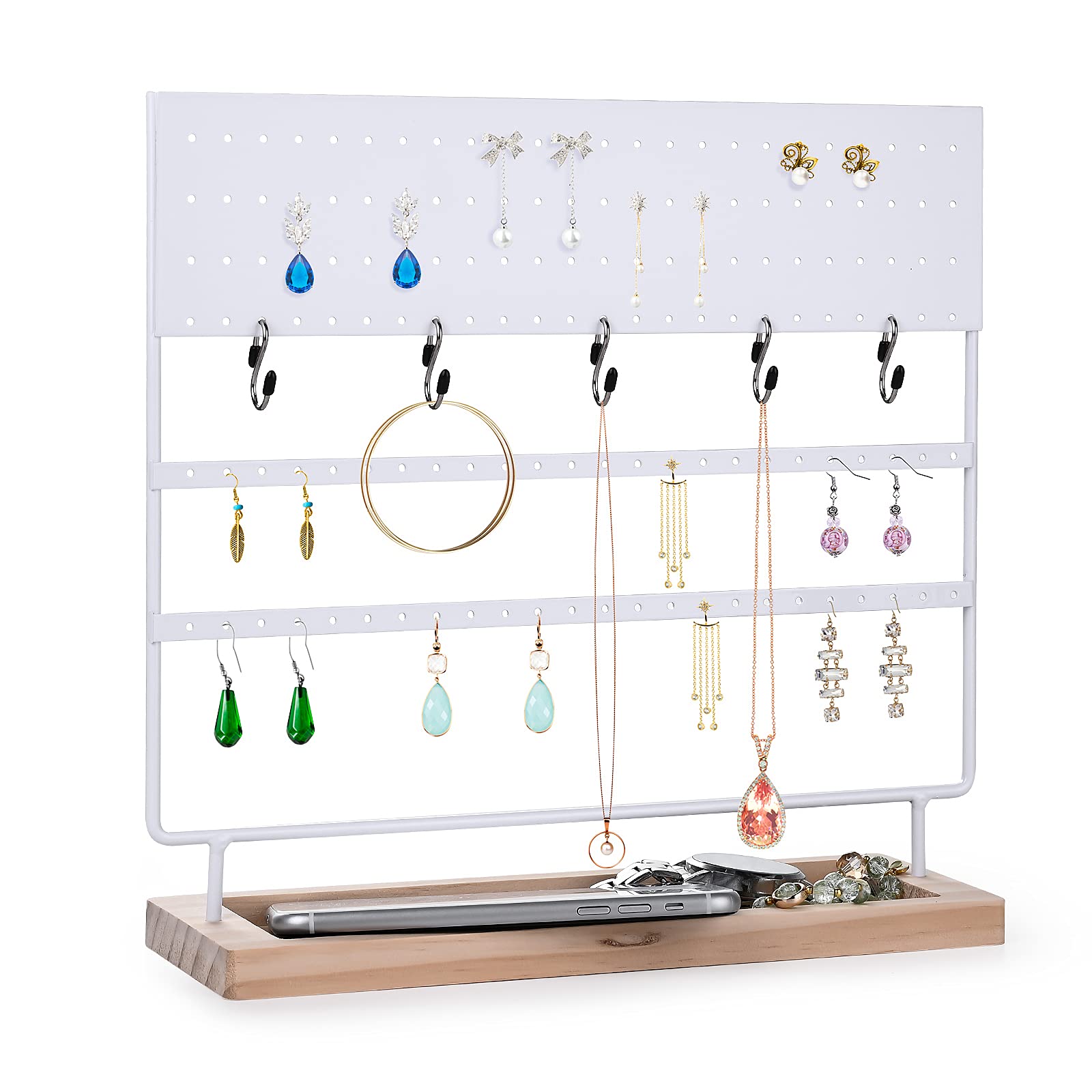 VERGILIUS White Jewelry Organizer Stand - 144 Holes Earring & Necklace Display Tree for Stylish Jewelry Storage | Perfect for Bedroom, Bathroom, and Vanity Organization