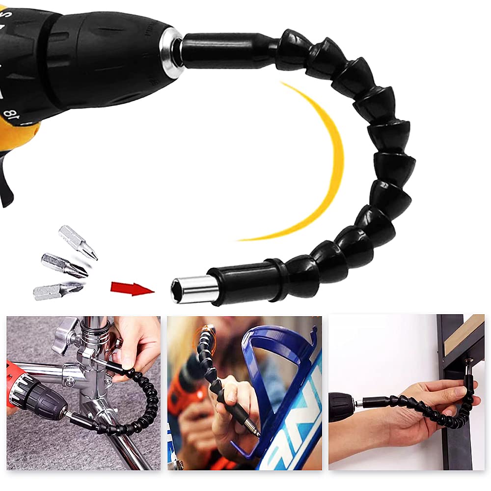 Flexible Drill Bit Extension Holder + Impact Right Angle Cordless Drill Adapter + 10-Piece Mini Screwdriver Bit Set with Dual Head Wrench | 1/4-Inch Drive High Torque Offset Screwdriver for Tight Spaces & DIY Projects | Perfect for Home Repairs, Furniture Assembly & Automotive Work