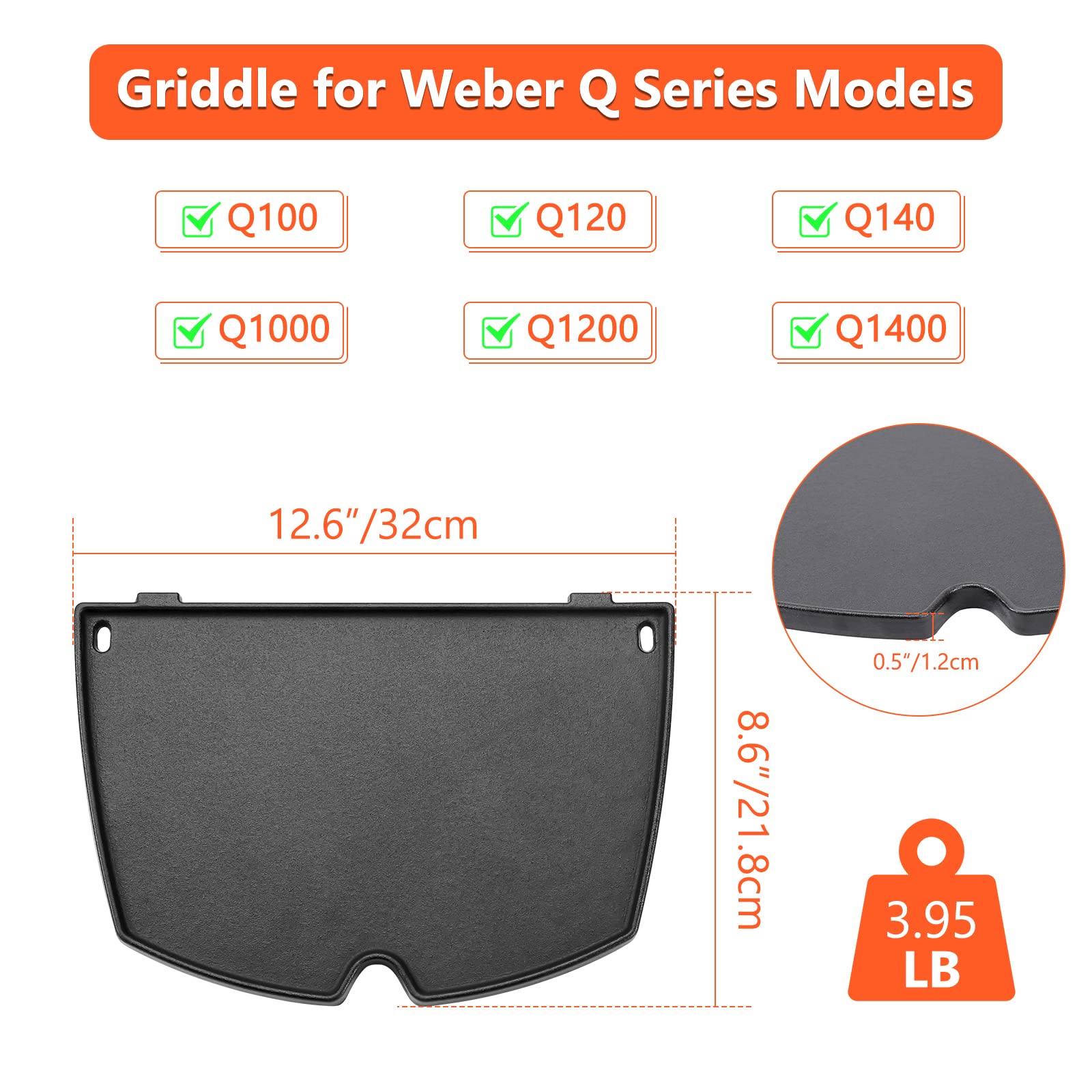 QuliMetal 7113 Heavy-Duty Grill Cover & 6558 Cast Iron Griddle for Weber Q1000 Q1200 Q1400 Series - Perfect for Outdoor BBQ, Camping & Backyard Cooking