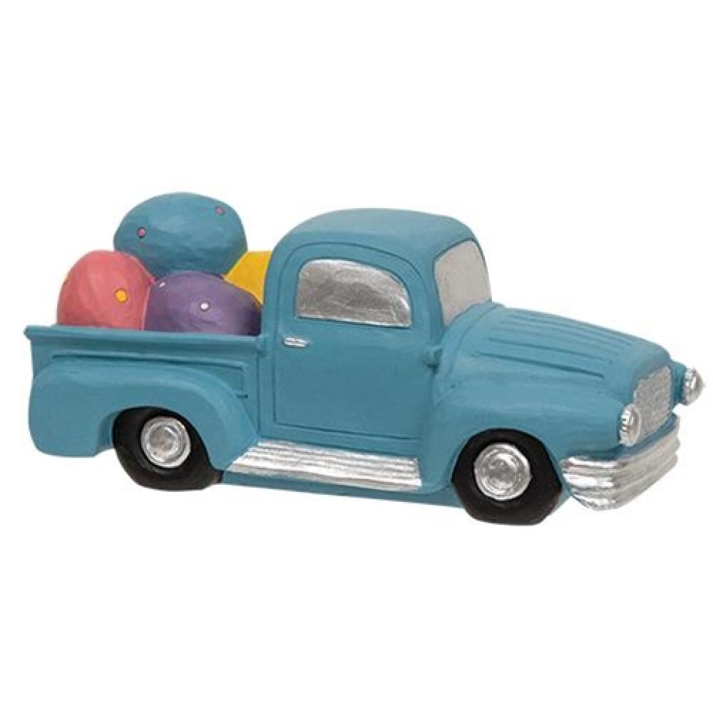 Blue Resin Truck with Easter Eggs - Decorative Easter Holiday Toy for Kids & Home Decor - Perfect for Easter Basket Fillers, Party Favors, and Spring Decorations