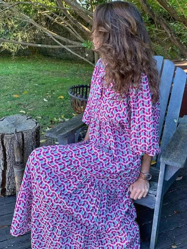 Stylish Geometric Print Maxi Dress for Women - Trendy Long Flowy Summer Dress for Beach, Vacation & Casual Outings