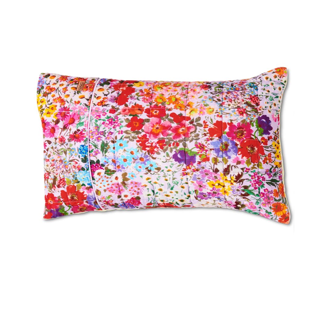 Full Bloom Reversible Linen Quilted Pillowcase Set - 2 Standard Size Pillow Covers for Bedroom Decor, Sofa & Guest Room - Soft & Breathable Home Textiles