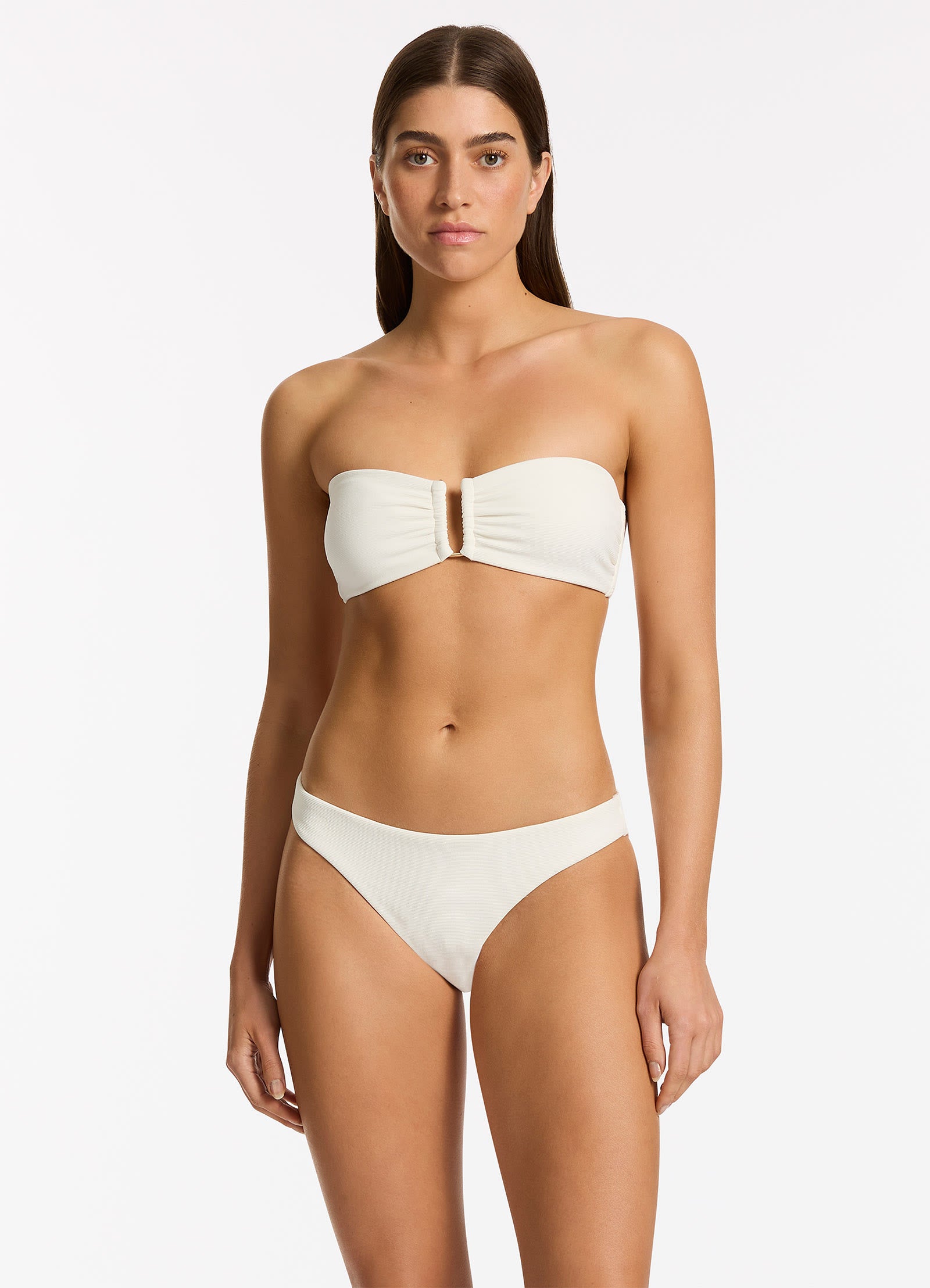 Isla Rib Hipster Bikini Bottom - Cream Color High Waisted Swimwear for Women | Perfect for Beach Vacations, Pool Parties & Summer Getaways