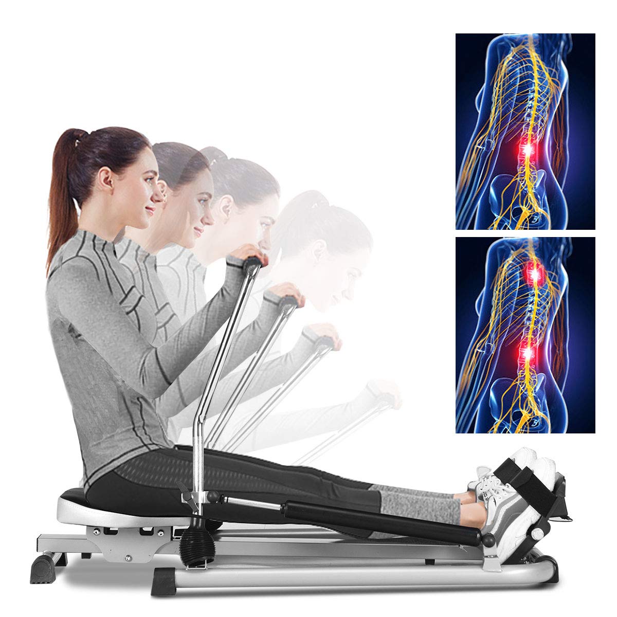 GYMAX Hydraulic Rowing Machine for Home Workout - 265LBS Weight Capacity, Adjustable Resistance up to 110lbs with LCD Monitor - Compact Full Motion Rower for Cardio & Strength Training - Perfect for Small Spaces & Home Gym Fitness