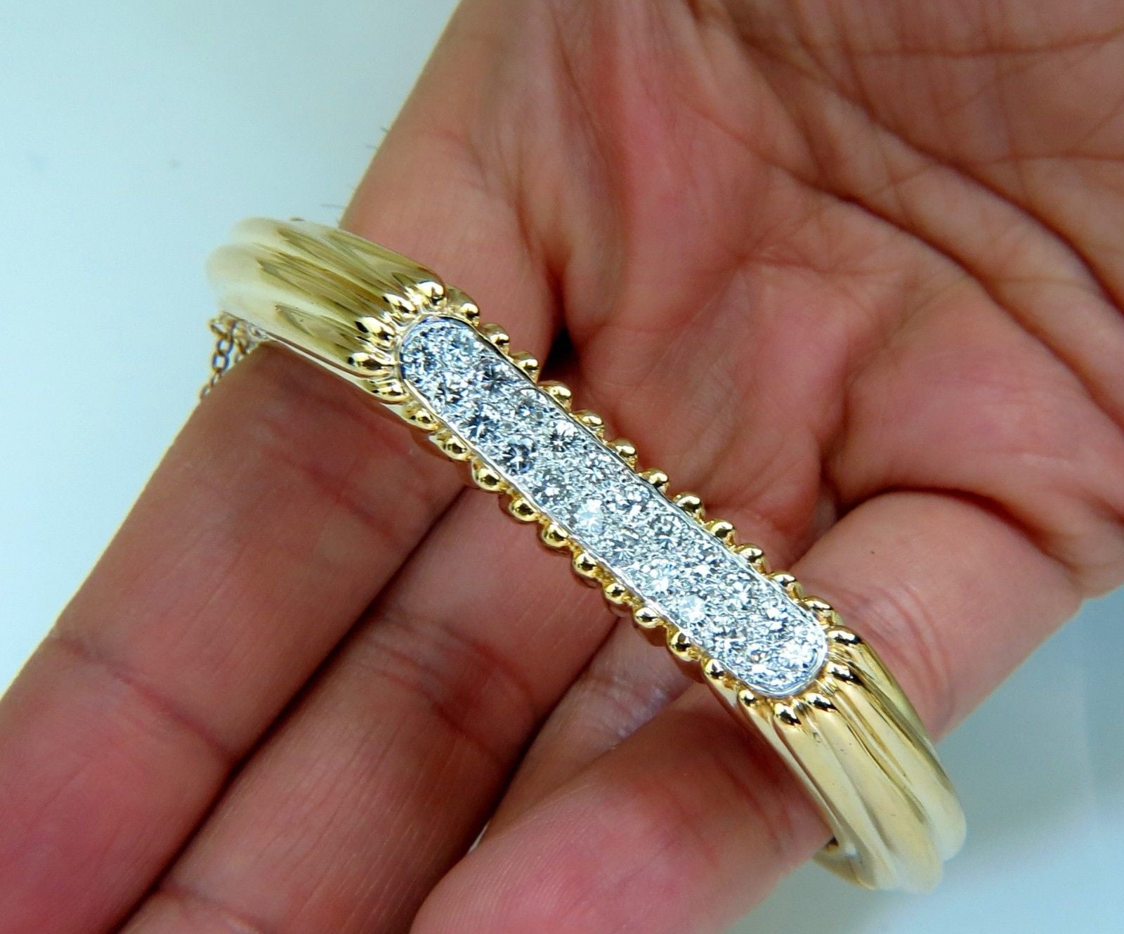 2.30CT Inverted Arch Grilled Wave Retro 14K Gold Diamond Bangle Bracelet for Women - Elegant Vintage Jewelry Gift for Anniversary, Wedding & Special Occasions
