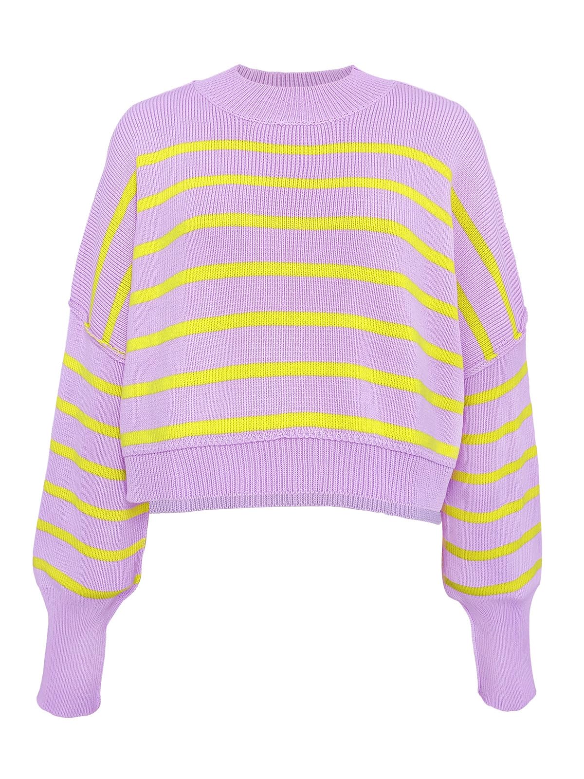 AnotherChill Women's Casual Cropped Oversized Pullover Sweater - Soft Crew Neck Striped Knit Sweater for Streetwear, Loungewear & Fall Fashion