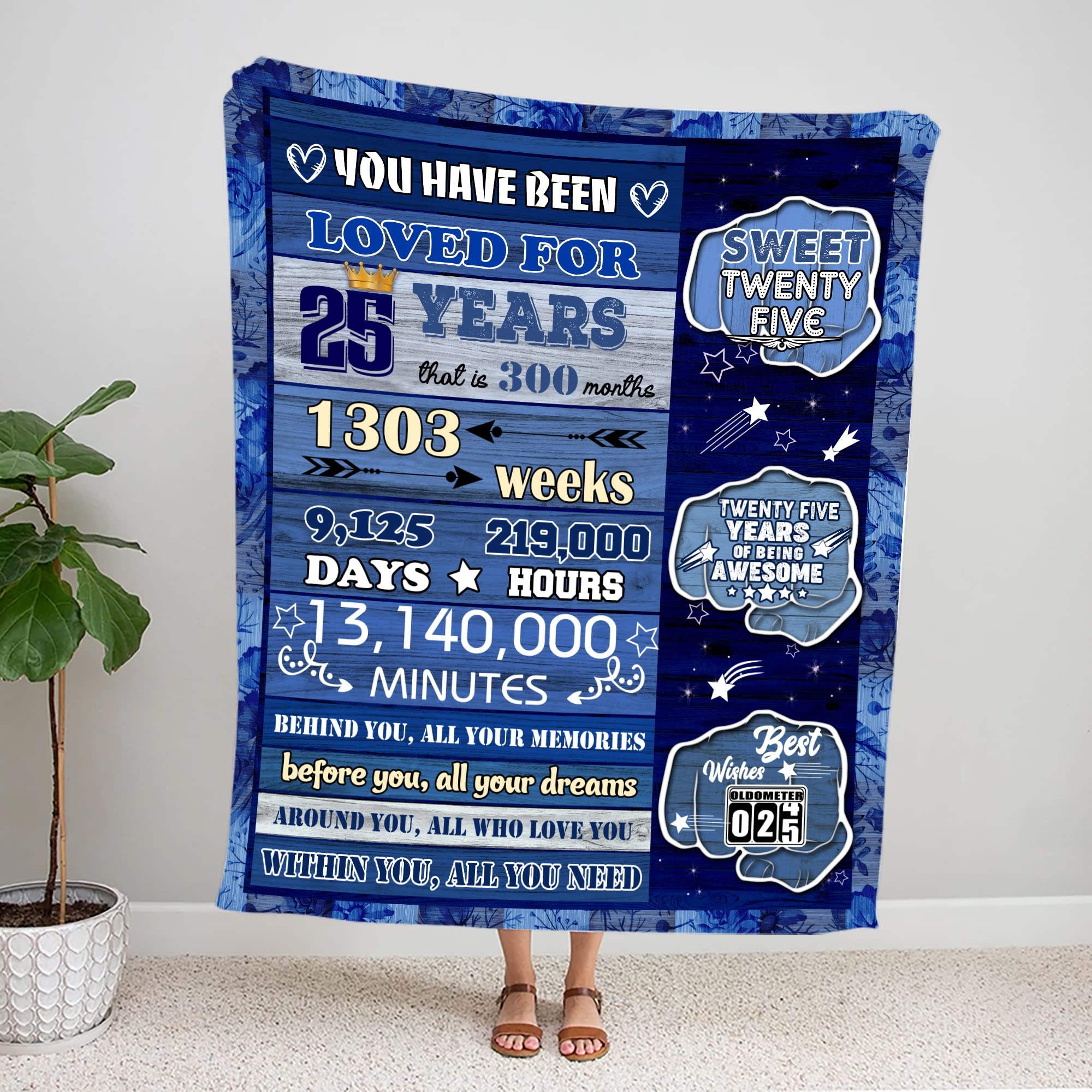 25th Birthday Gifts for Men - Soft 50x60 Fleece Blanket - Best Present for 25 Year Old Guys - Unique & Cool 25th Birthday Decor - Perfect for College Dorm, Movie Nights & Camping