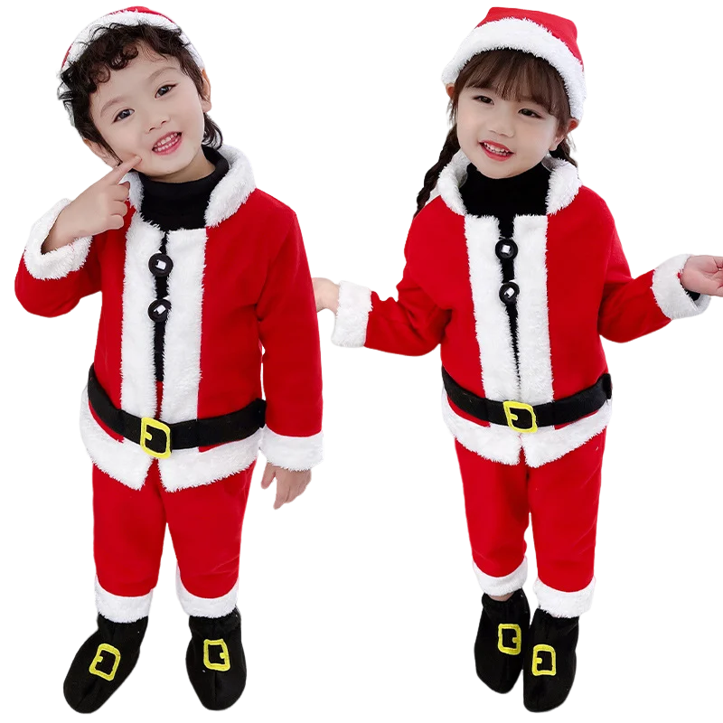 4PCS Christmas Santa Claus Plush Outfit Set - Newborn Baby Boy Winter Fleece Top+Pants+Hat+Socks - Warm Holiday Costume for Infants & Toddlers - Perfect for Christmas Parties, Photo Shoots & Festive Celebrations