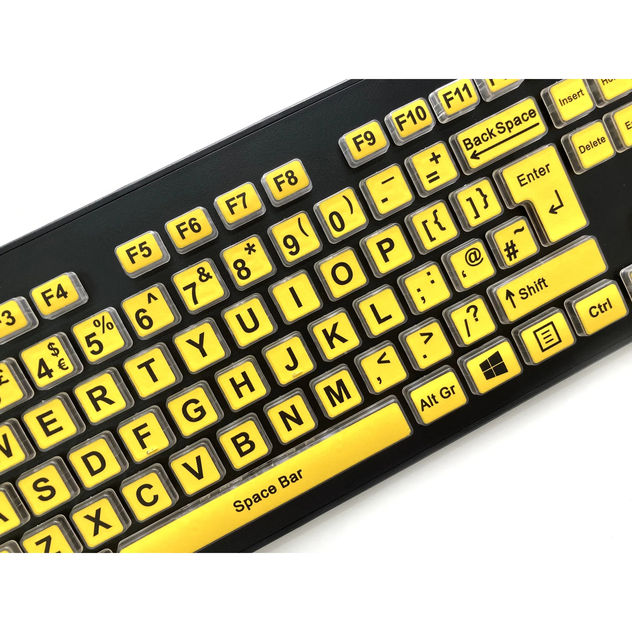 Accuratus Rainbow 2 High Visibility Keyboard - Extra Large Black Font & Yellow Keys for Easy Typing - Perfect for Low Light Offices, Gaming Setups & Visually Impaired Users