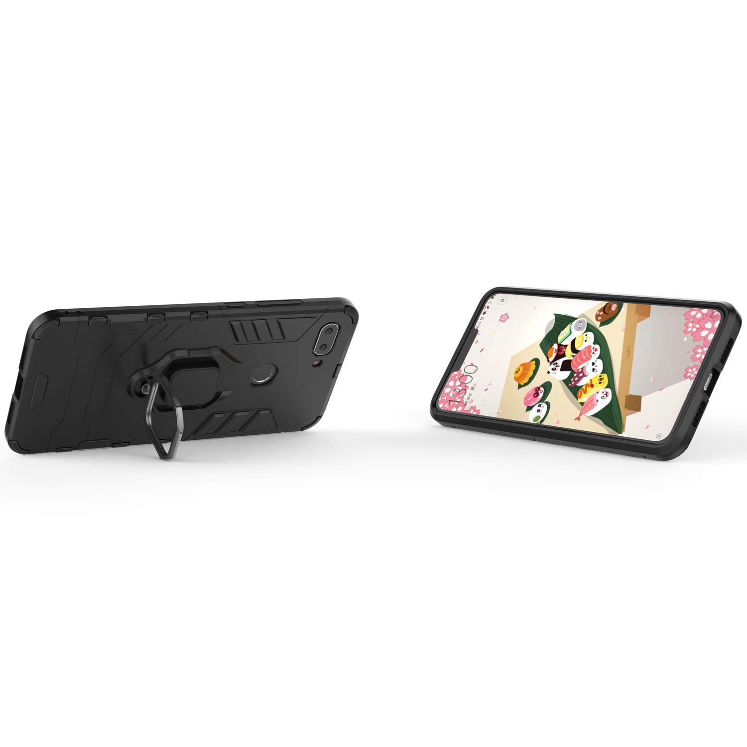 Xiaomi Mi 8 Lite Case with Metal Ring & Kickstand - Shockproof Hard Bumper Cover for Mi8 Lite | Magnetic Car Mount Compatible | Dual Layer Rugged Protection (Black) - Perfect for Daily Use, Travel & Hands-Free Viewing