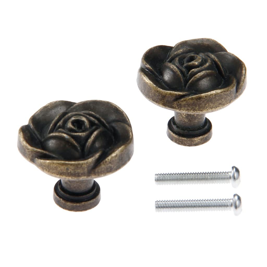 2-Pack Antique Bronze Cabinet Handles - 31x27mm Vintage Rose Design Drawer Pulls for Kitchen Cabinets, Dressers & Furniture Hardware - Perfect for Home Renovation & DIY Projects