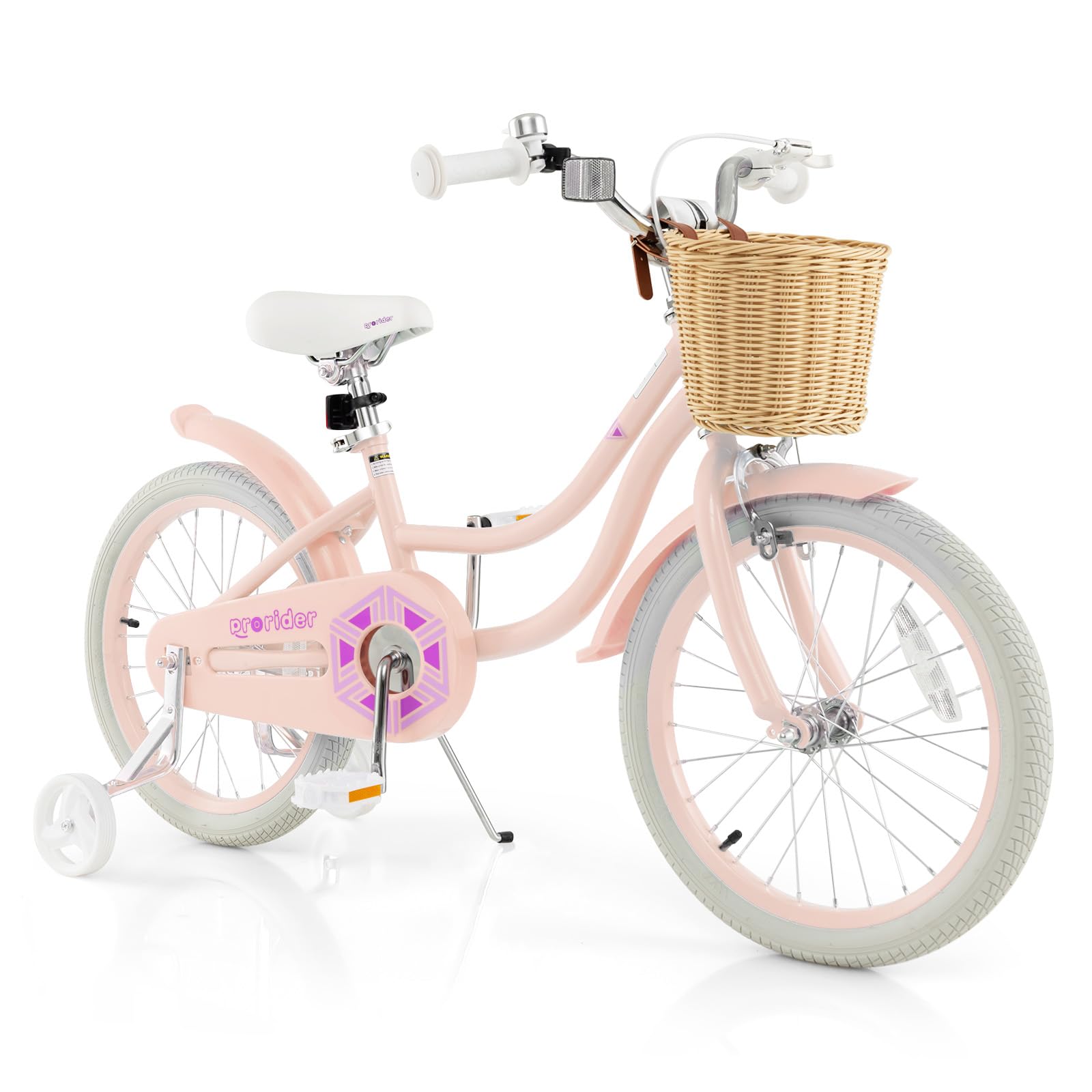 BABY JOY 14 16 18 Inch Kids Bike for Boys & Girls Ages 3-8 - Retro Children's Bicycle with Training Wheels, Adjustable Seat, Rattan Basket & Dual Brakes (Pink, Green, Blue) - Perfect for Neighborhood Rides, Park Adventures & Learning to Cycle
