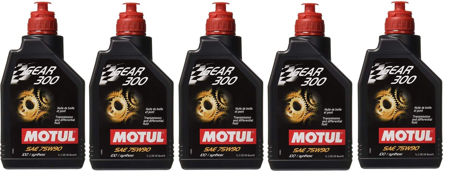 Motul Gear 300 75W-90 Synthetic Transmission Fluid - 5 Pack (1 Liter Each) - High Performance Manual & Automatic Gear Oil for Cars, Trucks & Motorcycles - Ideal for Racing, Off-Road & Daily Driving
