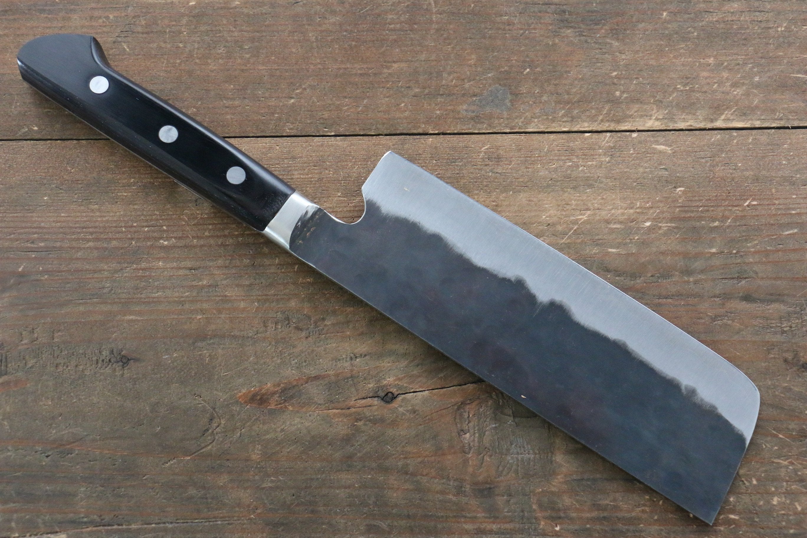 Premium Fujiwara Teruyasu Denka Blue Super Nakiri Knife 165mm - Black Pakkawood Handle - Japanese Kitchen Knife for Slicing Vegetables, Herbs & Sushi Prep - Professional Chef & Home Cooking Essential