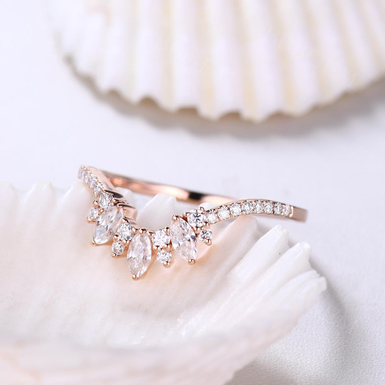 Vintage Marquise & Round Cut Moissanite Wedding Band Set - Elegant Matching Rings for Bridal Jewelry, Anniversary Gifts & Special Occasions