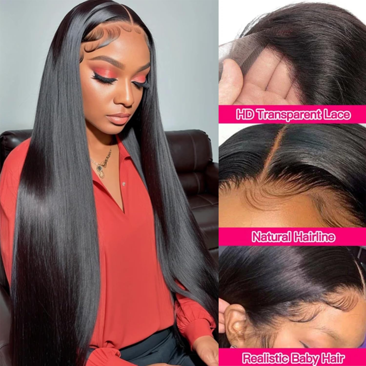 30 Inch Straight Lace Front Wigs Human Hair 200% Density 13x4 HD Transparent Lace Wig for Black Women | Glueless Pre-Plucked Frontal Wig with Baby Hair | Natural Black Color | Perfect for Daily Wear, Parties & Special Occasions